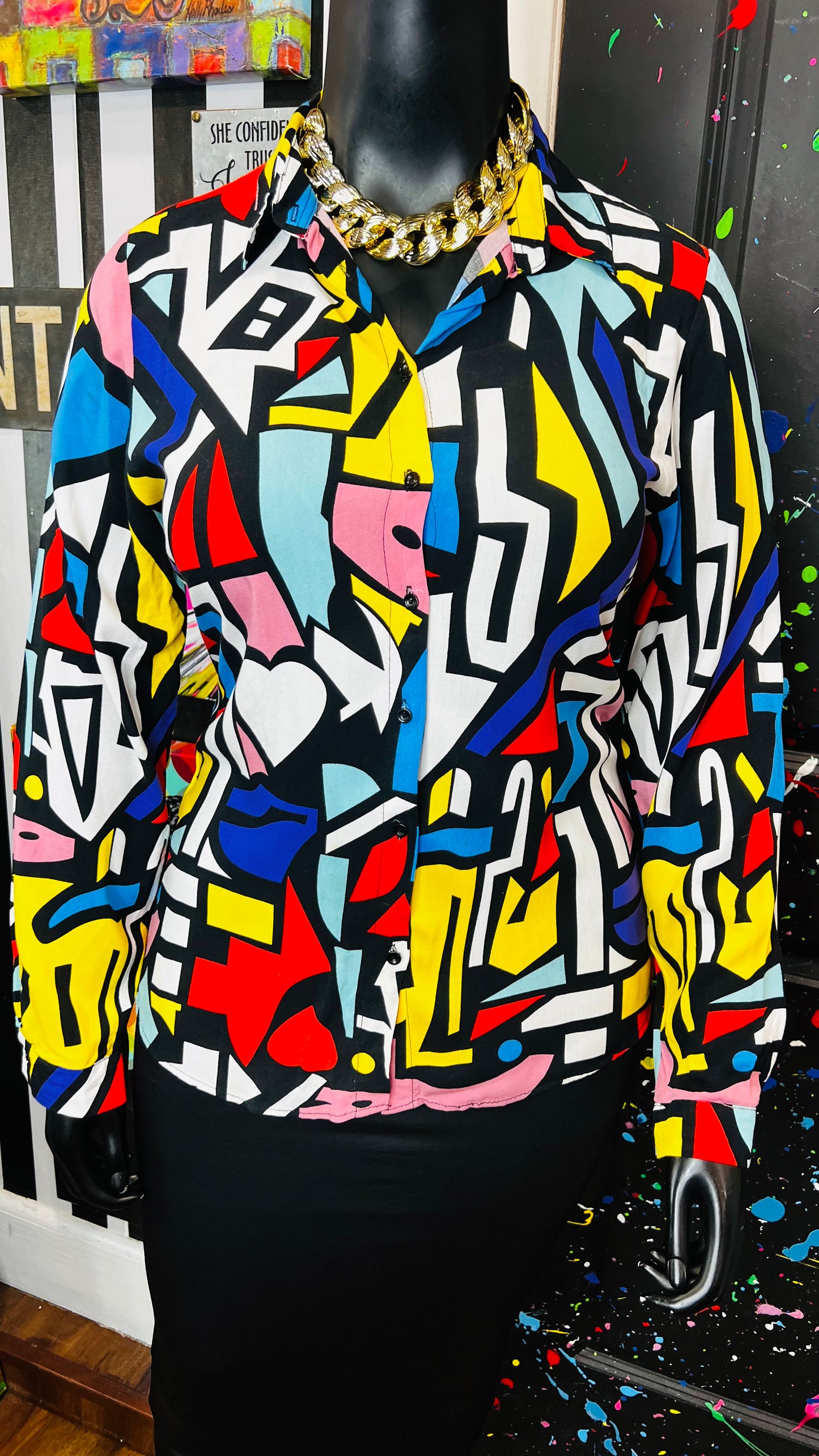 Abstract Colorblock Rayon Blouse (14)