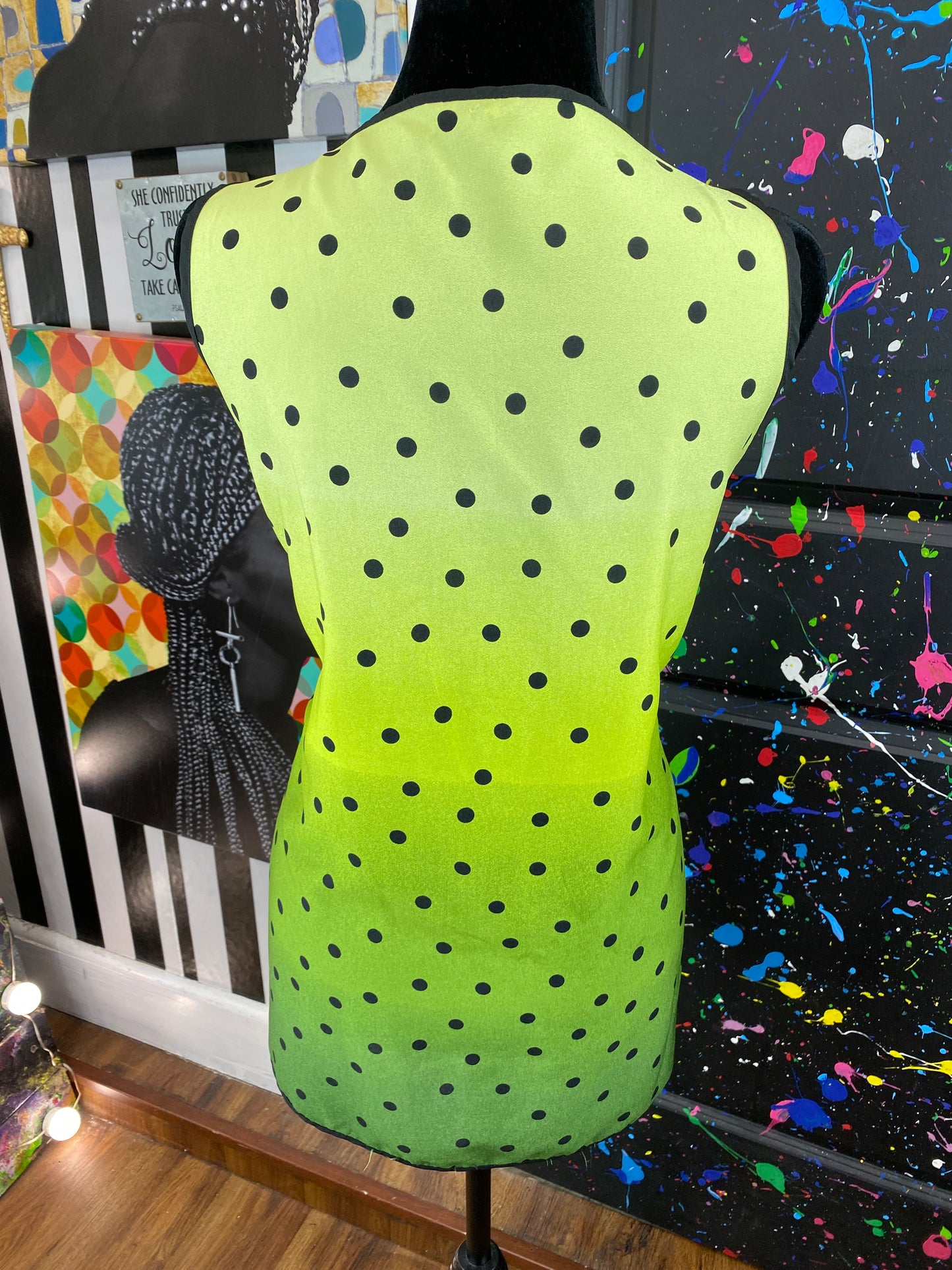 Vintage Sheer Green&Black Polkadot Sleeveless Blouse