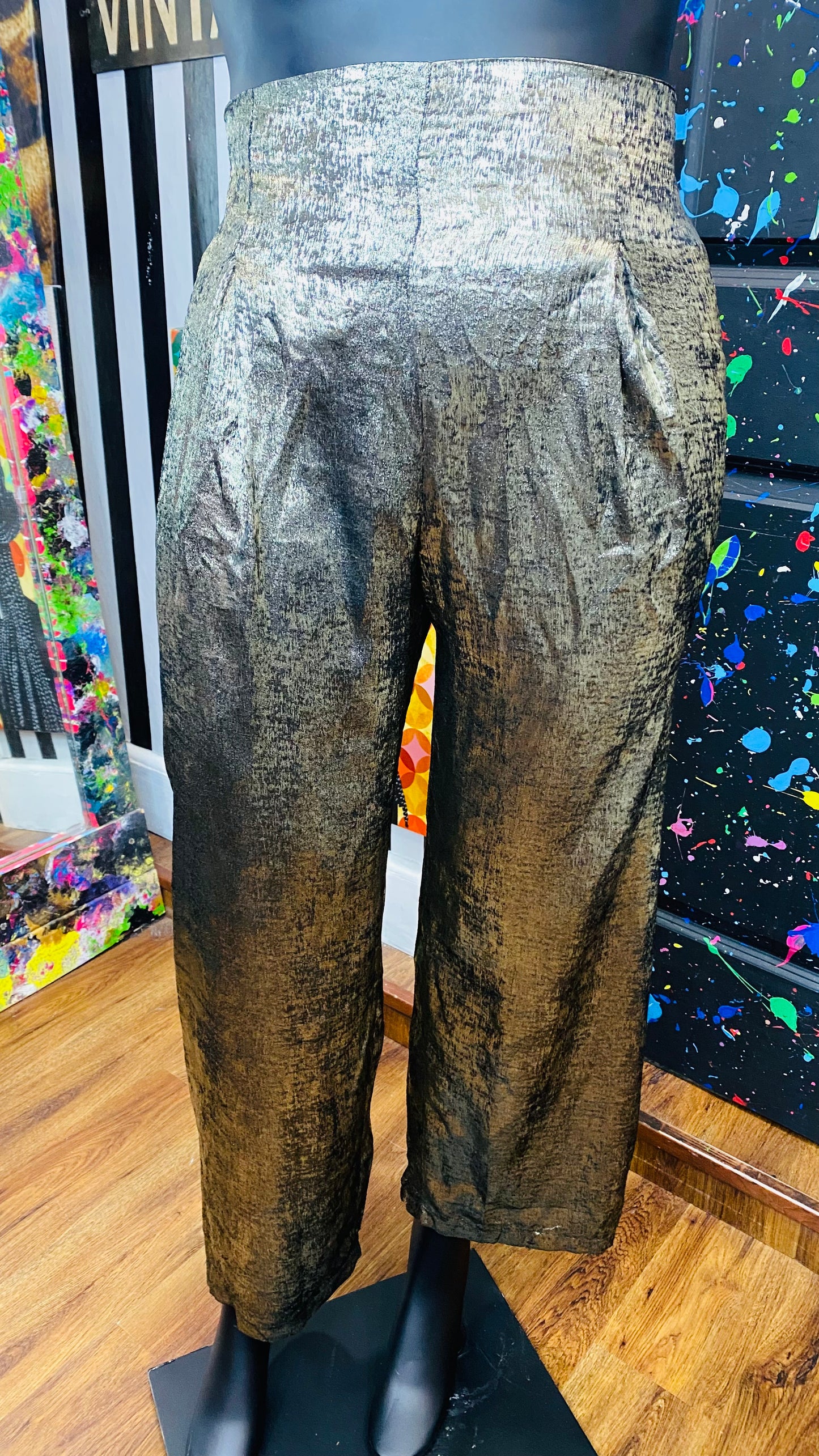High Waist Pleated Pewter Colored Wide Leg Pants (18)