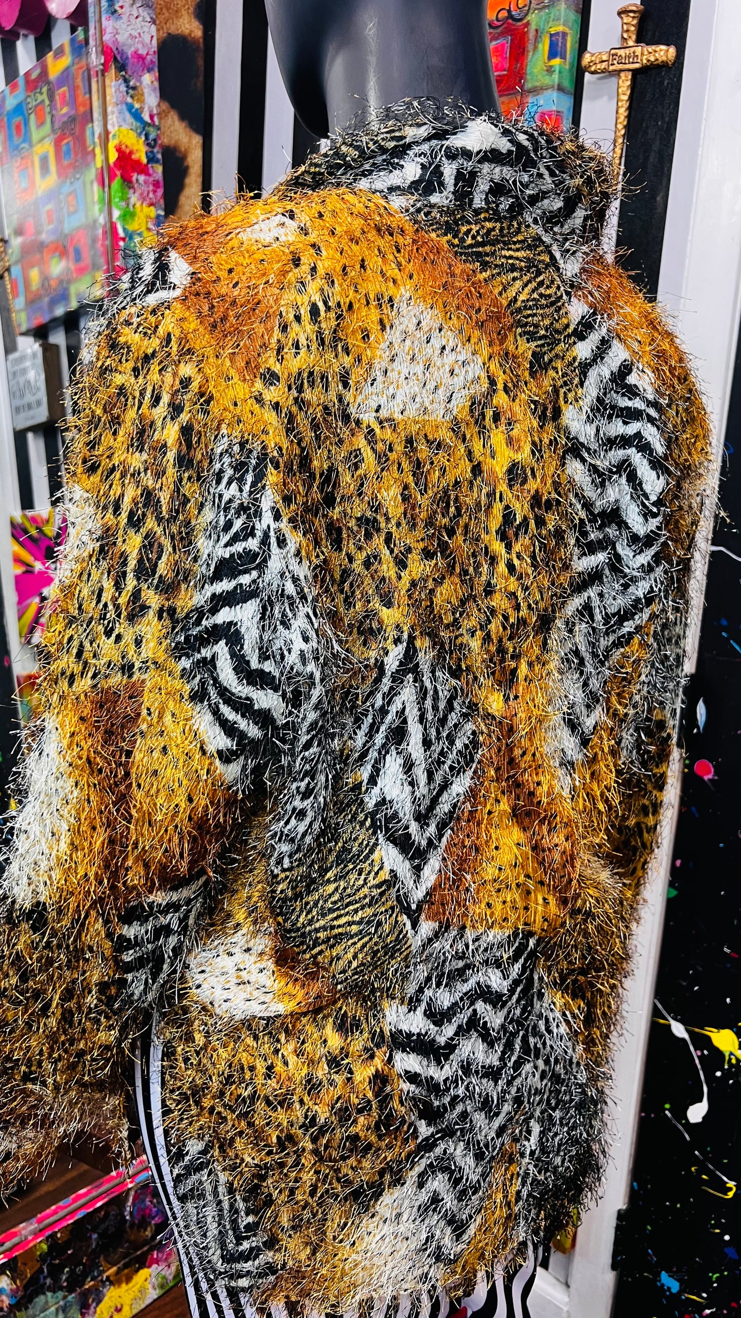 Vintage Animal Print Furry Duster (22W)
