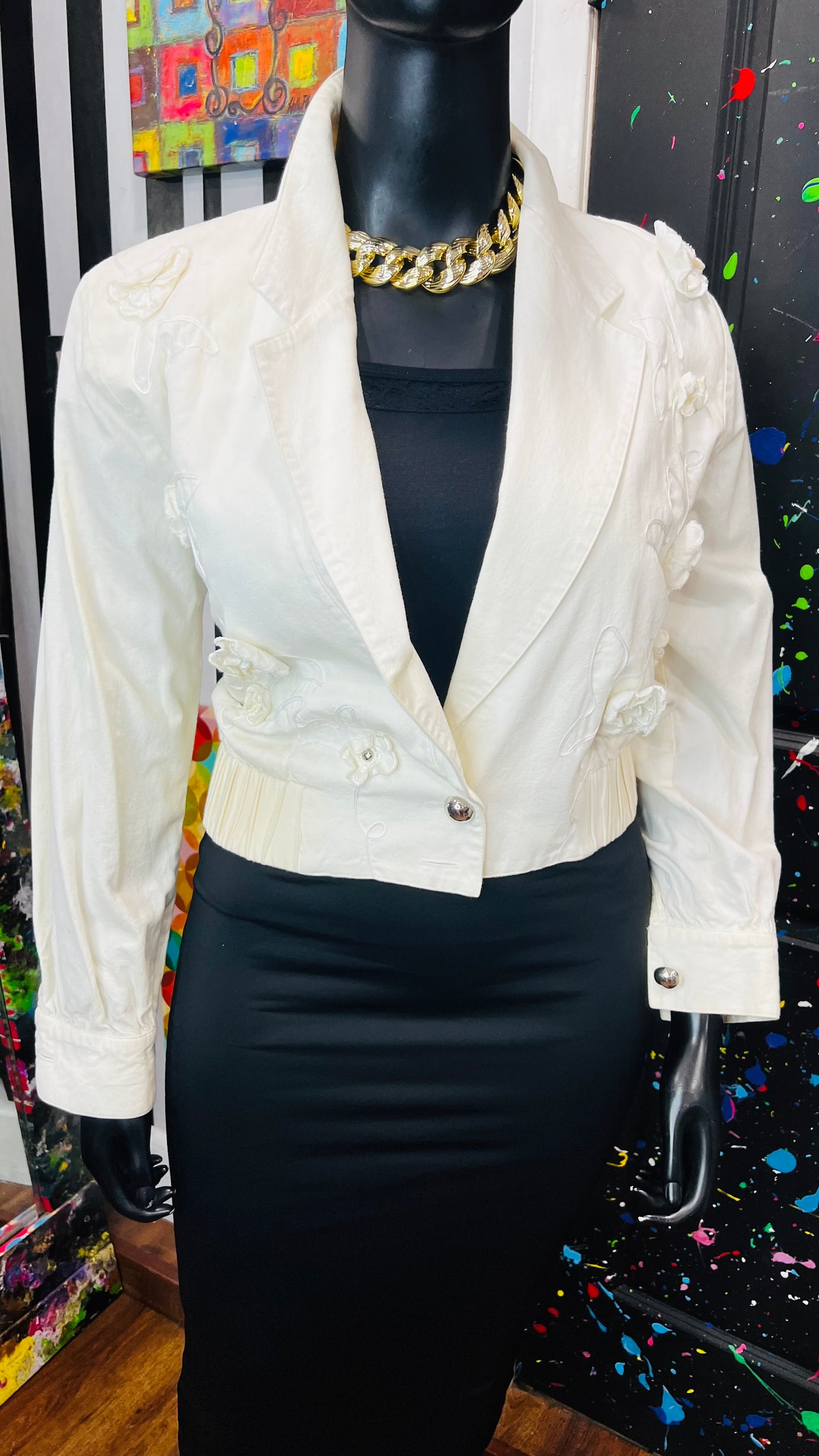 Vintage Crème Cropped Floral Jacket (12/14)