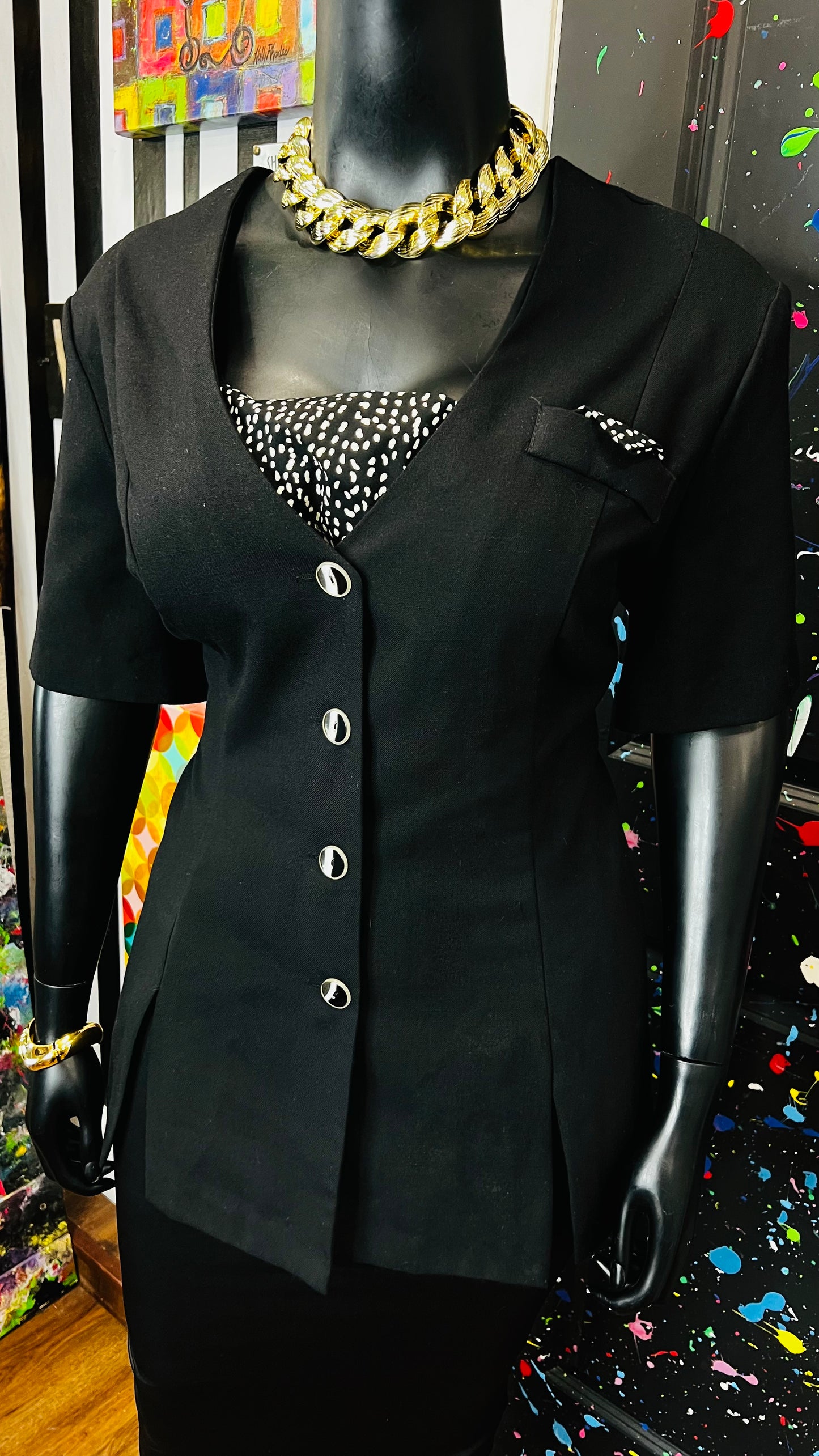 Vintage Black & Polka Dot Blazer Blouse (24W)