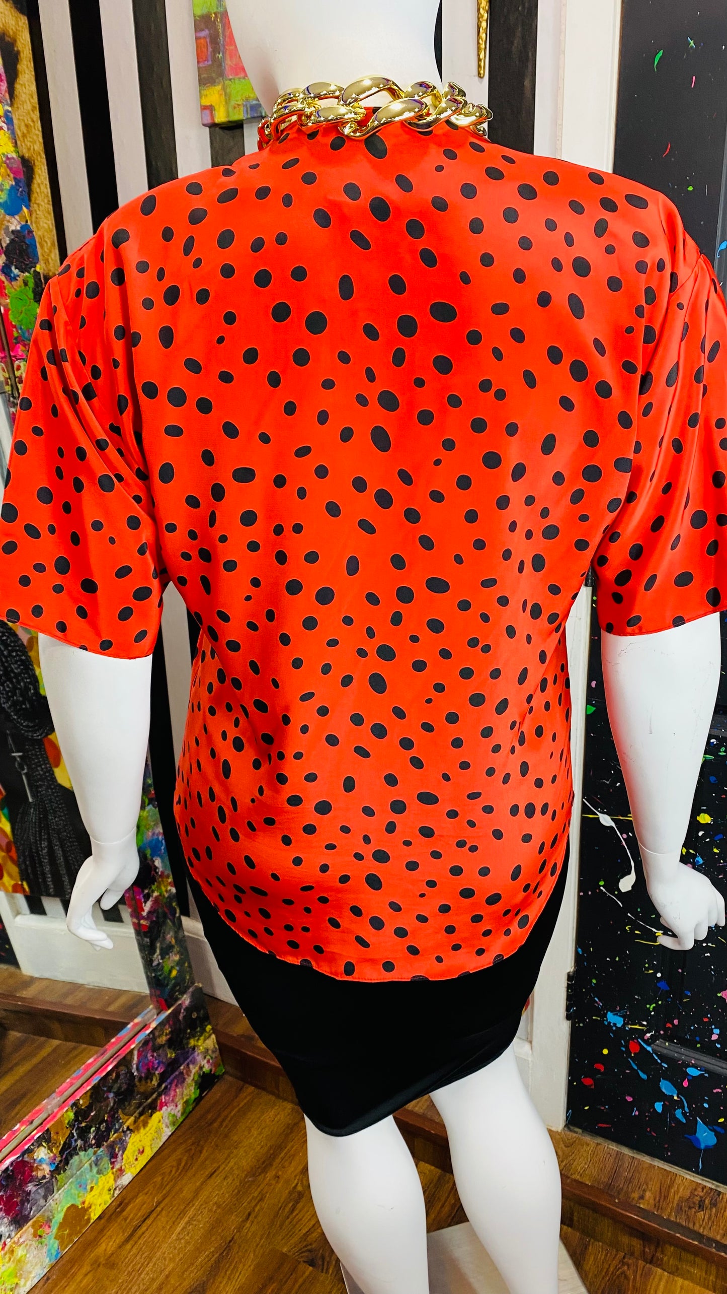 Vintage Tie Front Red & Black Polka Dot Blouse (18)