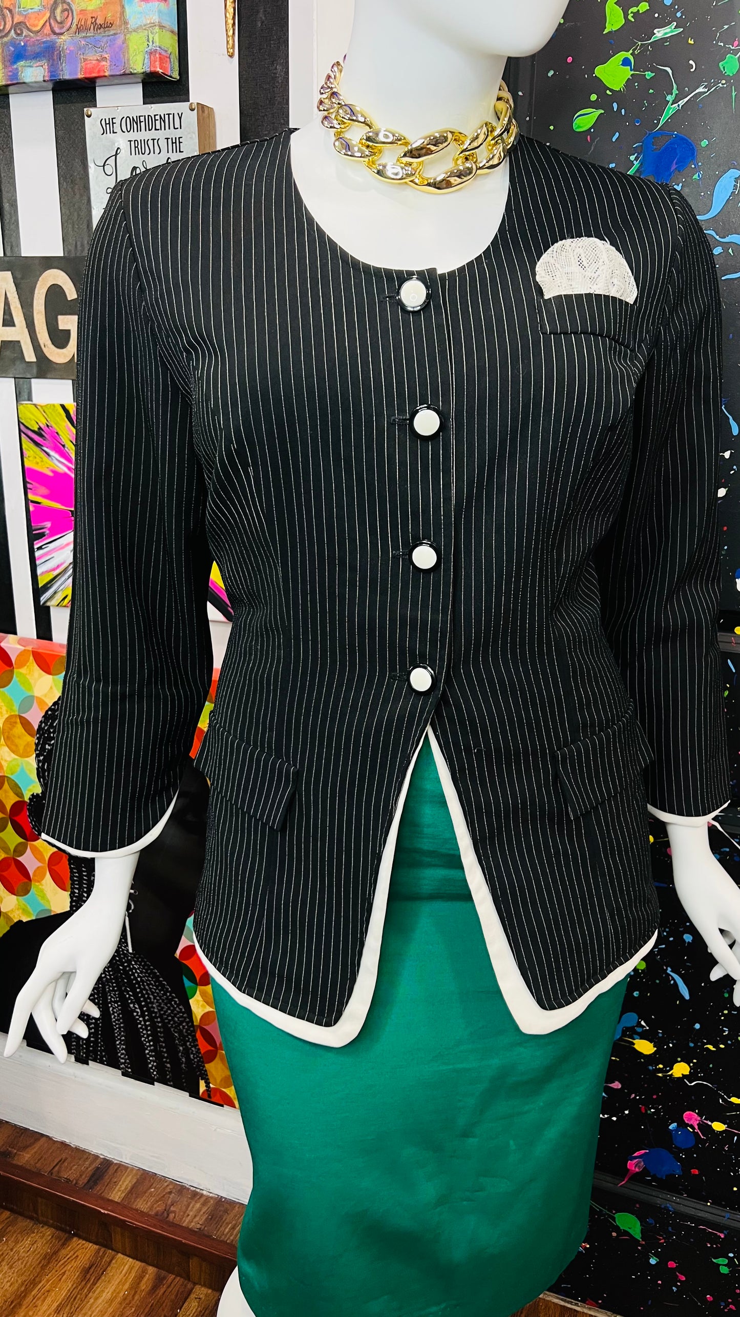 Vintage Pin Striped Black & White Blouse (16)