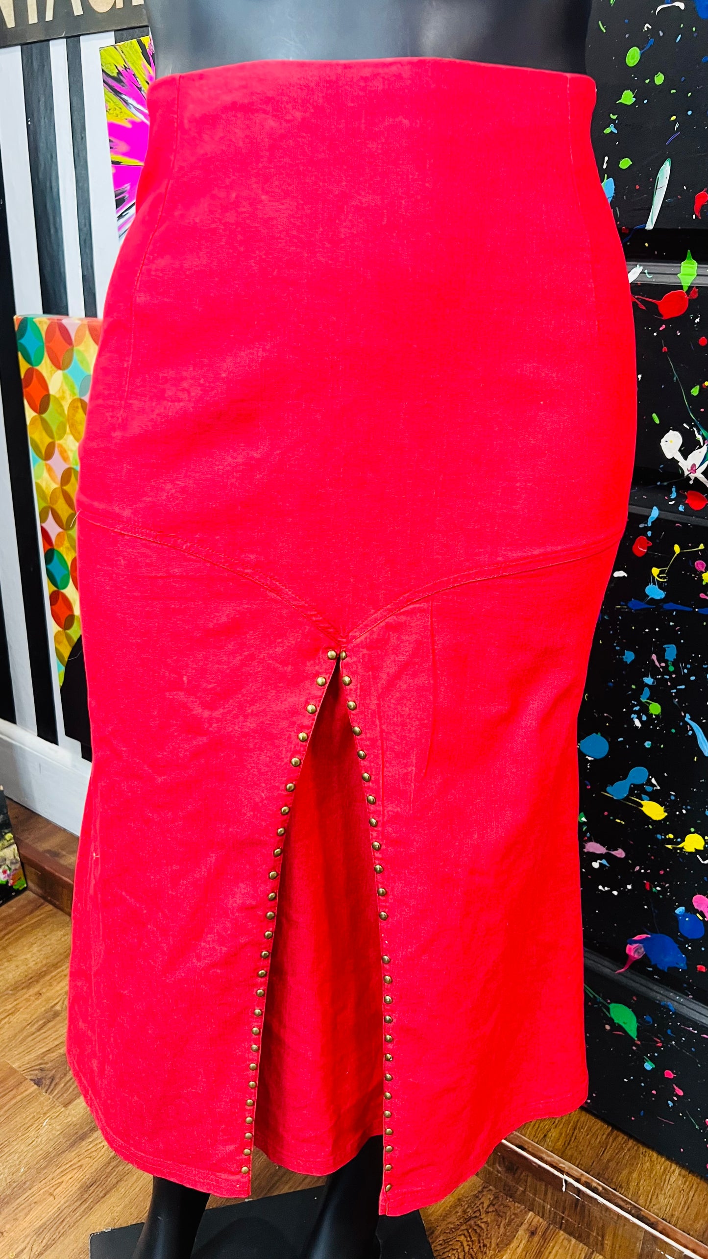 Vintage Y2K Red Denim & Studded Skirt (16W)