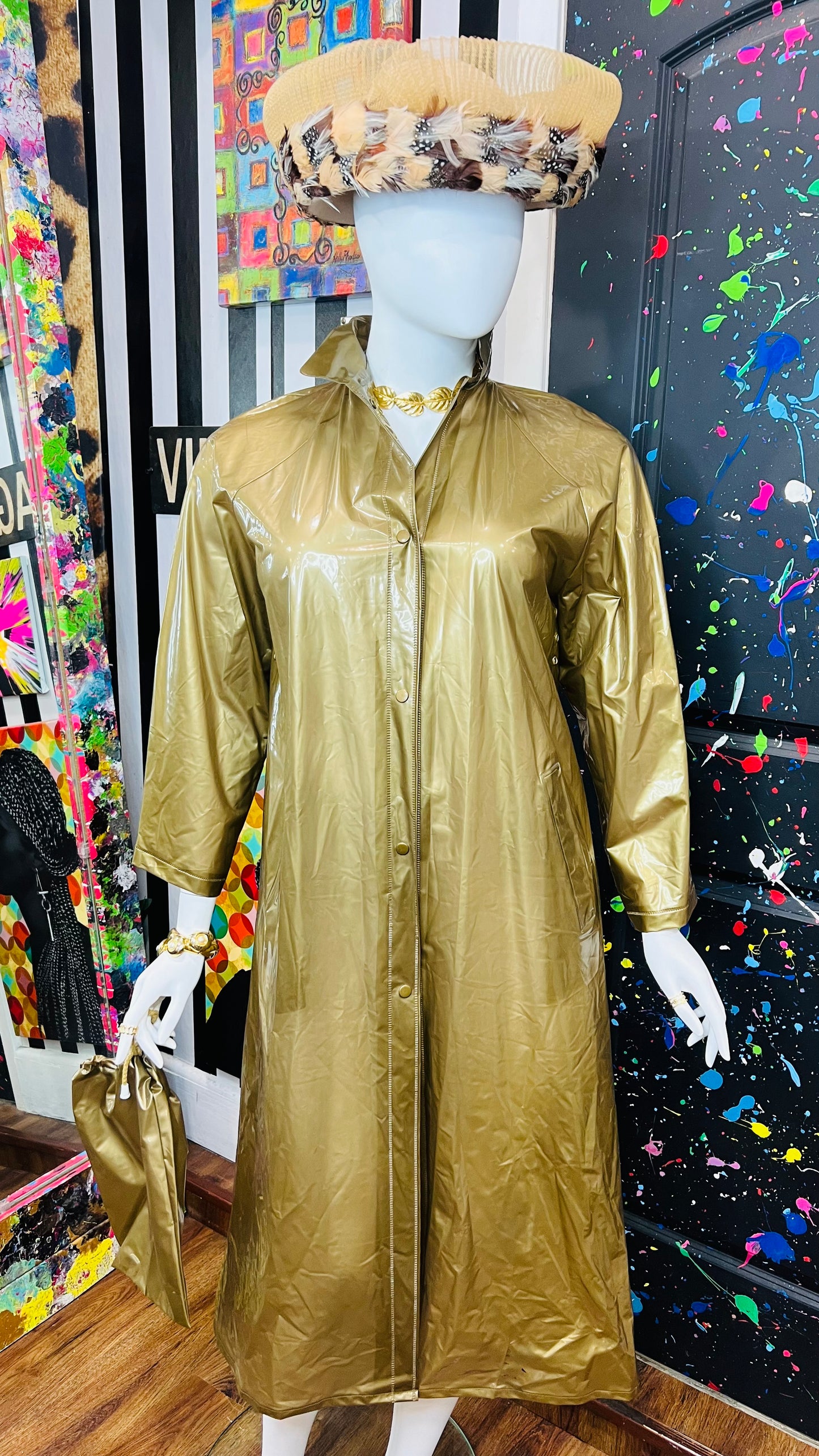 Vintage Gold RainCoat with Carrying Bag (14)