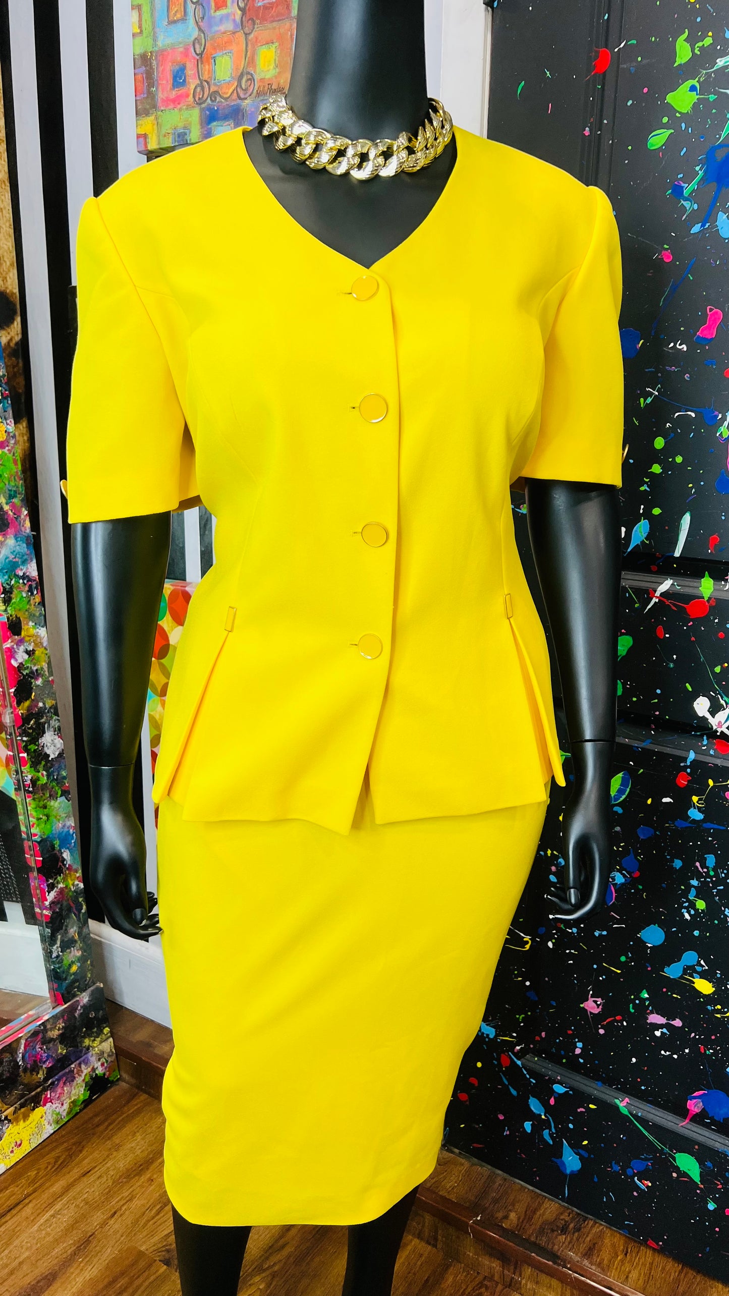 Vintage Solid Yellow Skirt Suit (20W)