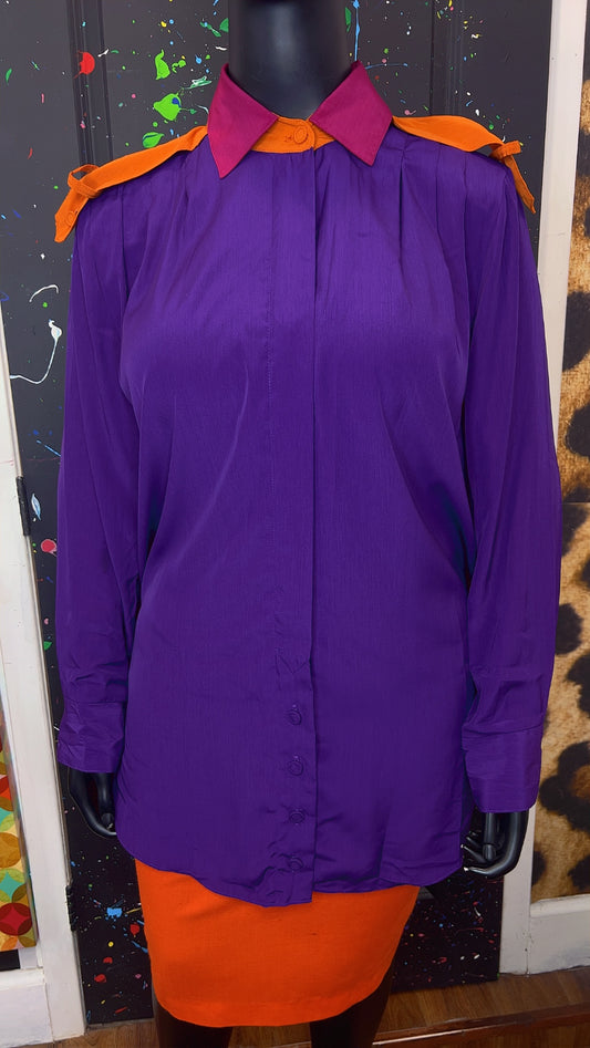 Vintage Purple Orange & Pink Pleated Blouse (22)