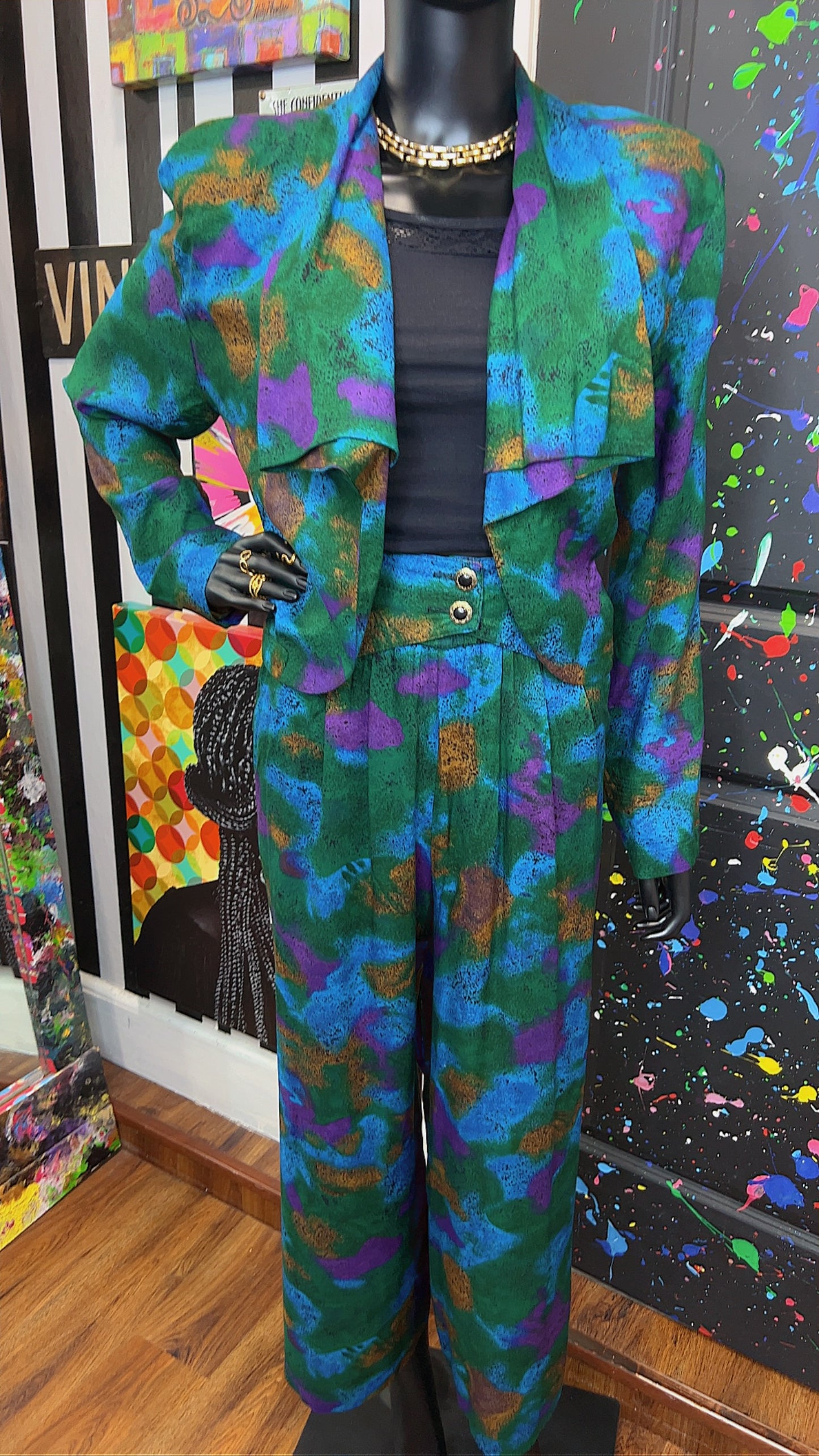 Vintage Abstract Rayon Pants Set (14)