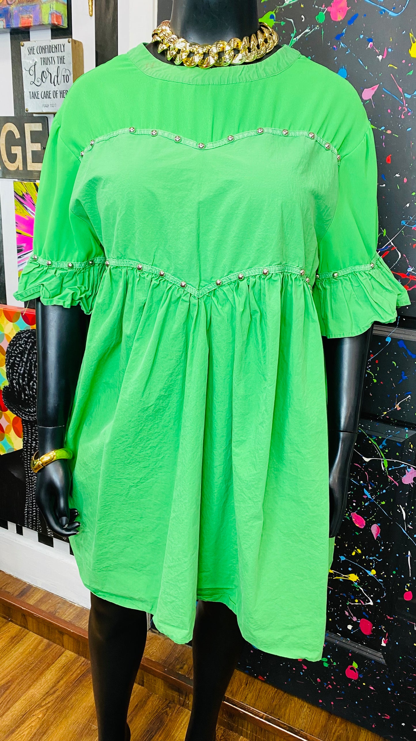 Slightly Distressed Green Studded Tunic (18)