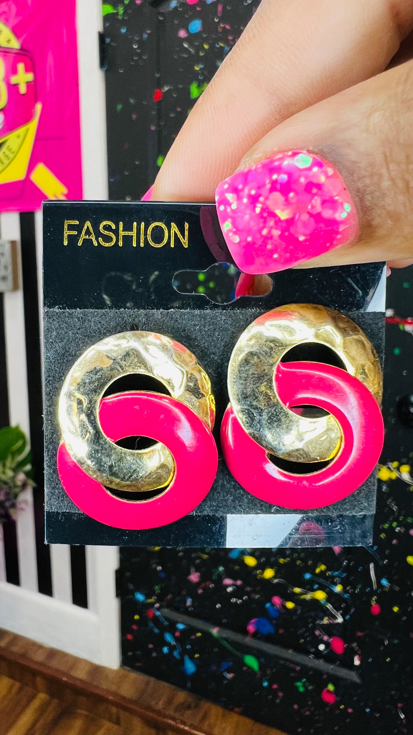 Vintage Pink & Gold (Metal) & Post Back Earrings