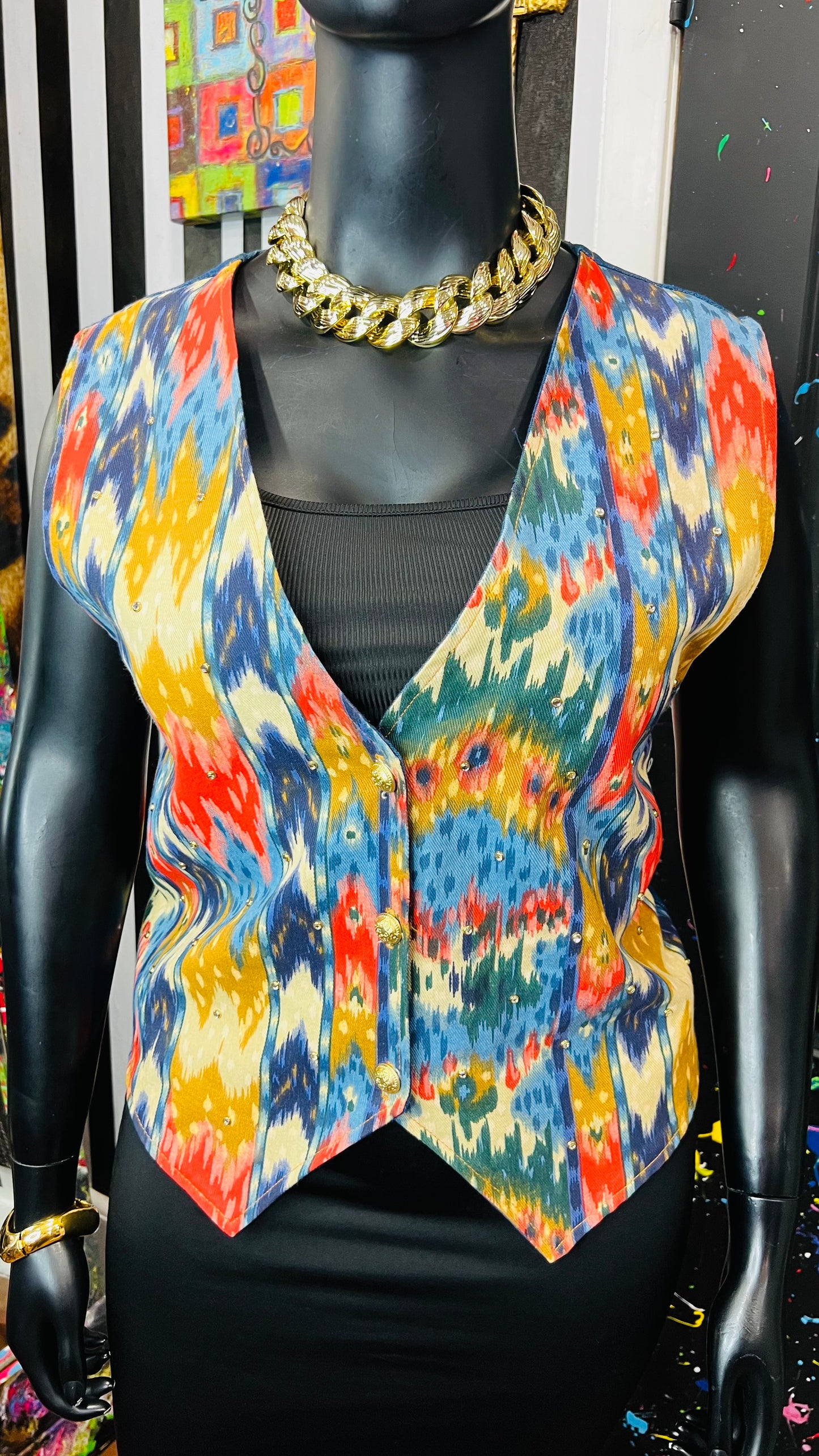 Vintage Abstract Jeweled Denim Vest (14)
