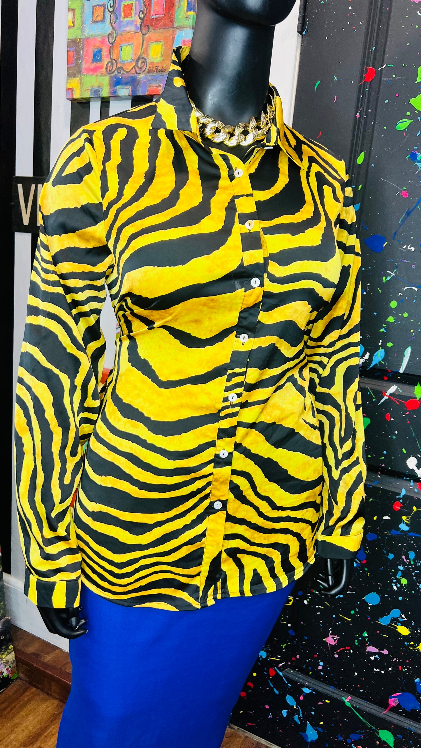 Gold Tiger Print Blouse Long Sleeve Blouse (20)