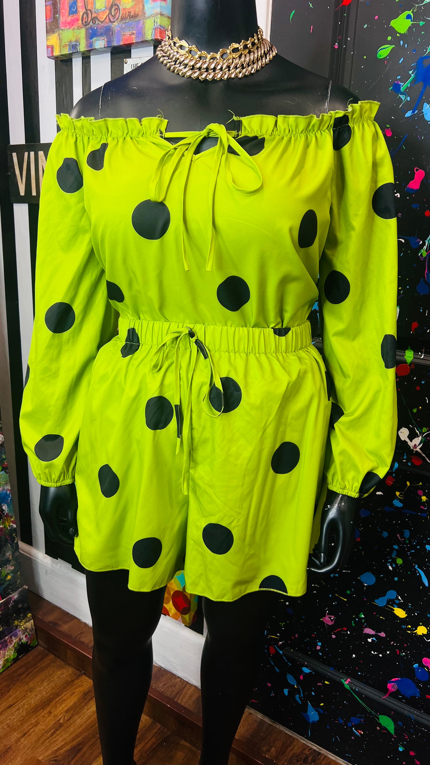 Green & Black Polka Dot Short Set (18)