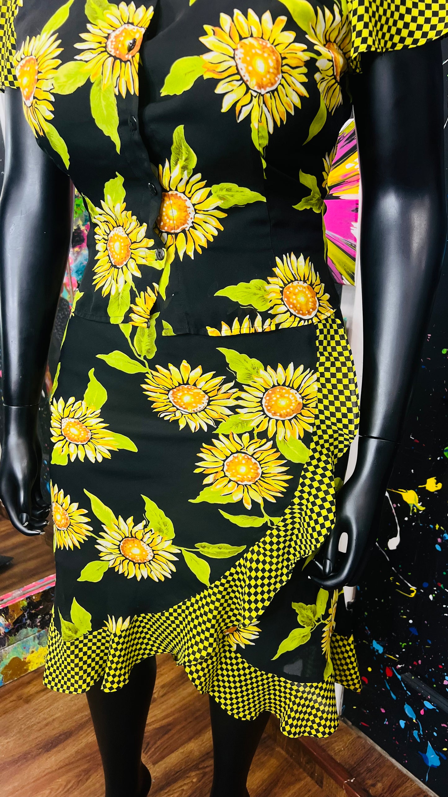 Vintage Semi Sheer Sunflower Skirt Set (14)