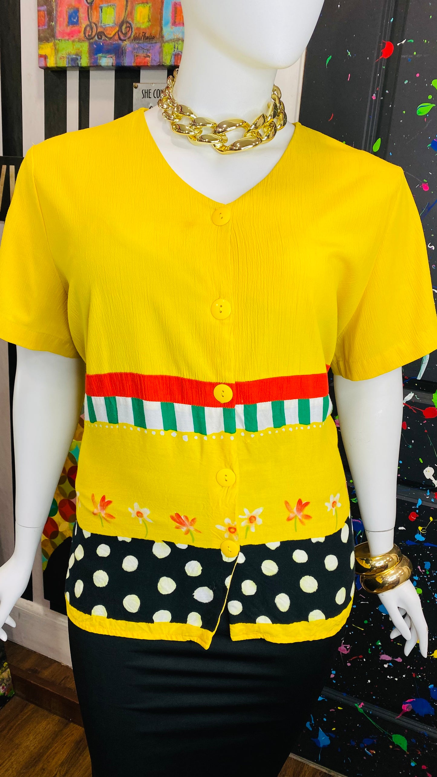 Vintage Yellow Mix Print Blouse (22)