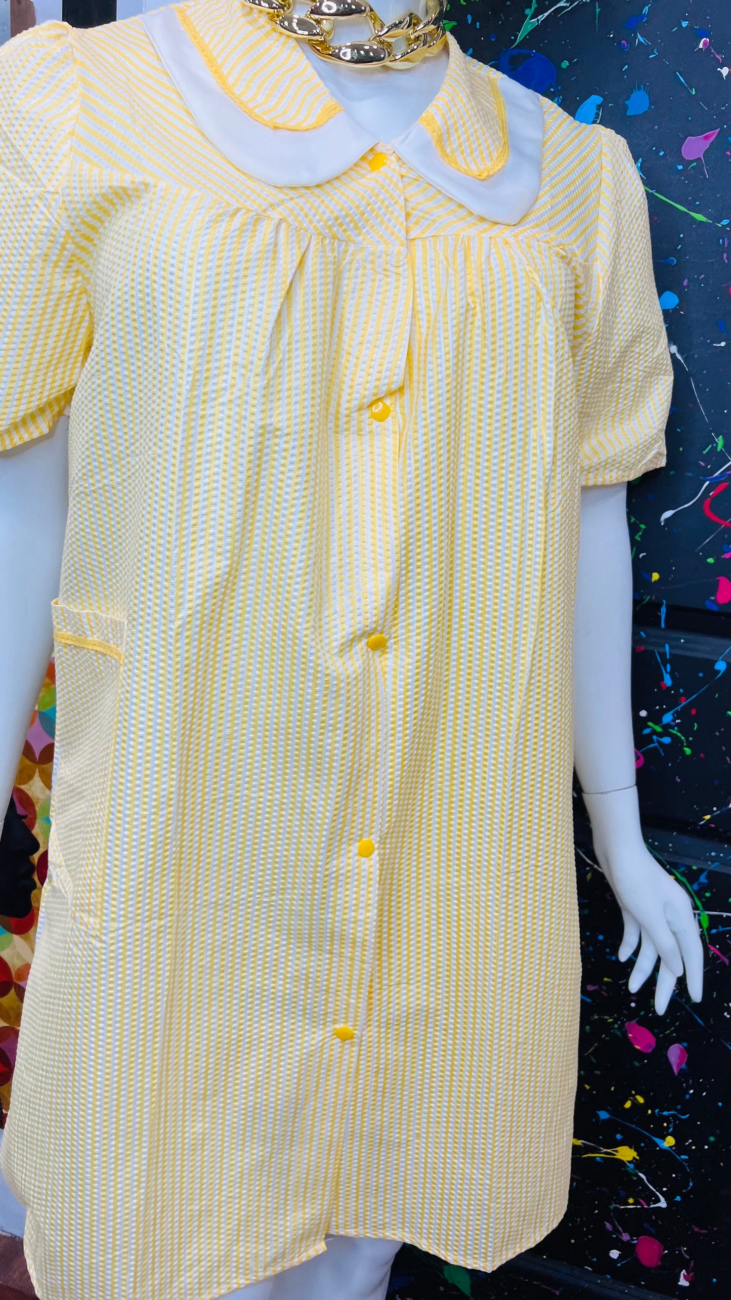 Vintage Yellow & White Striped Night Gown- Dead Stock New w/Tags (14)