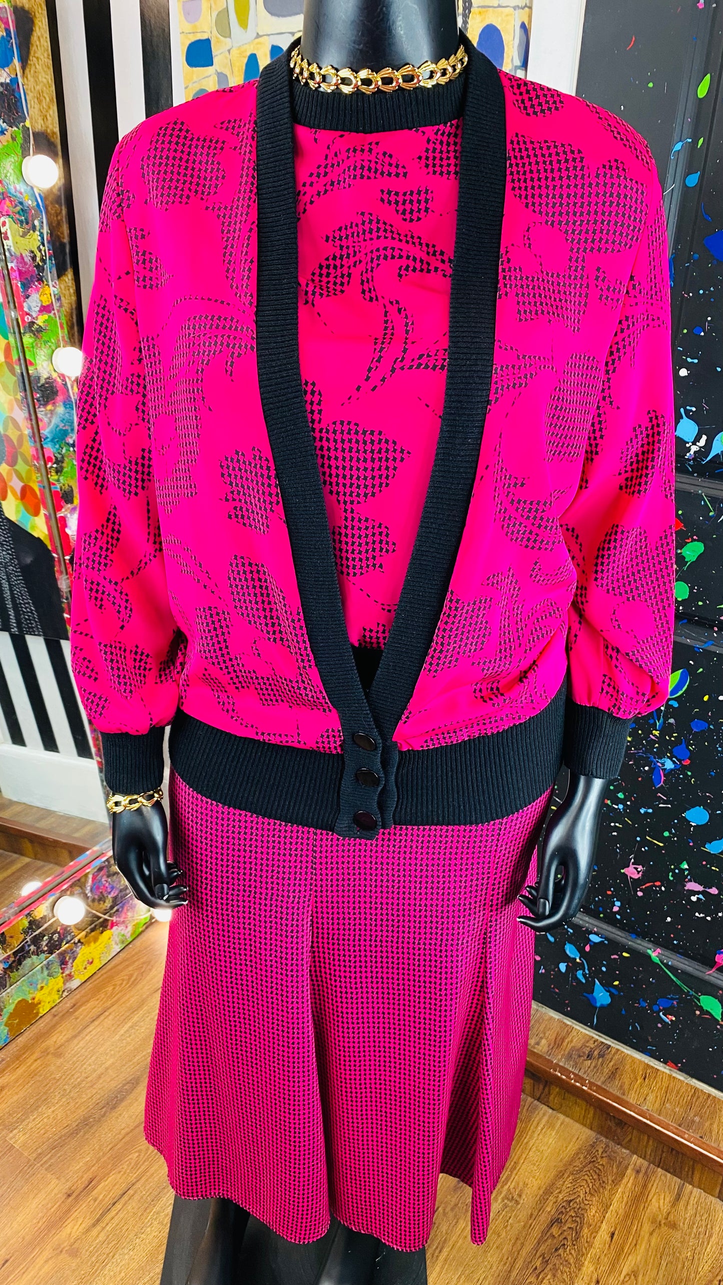 Black & Pink 3 piece Skirt Set