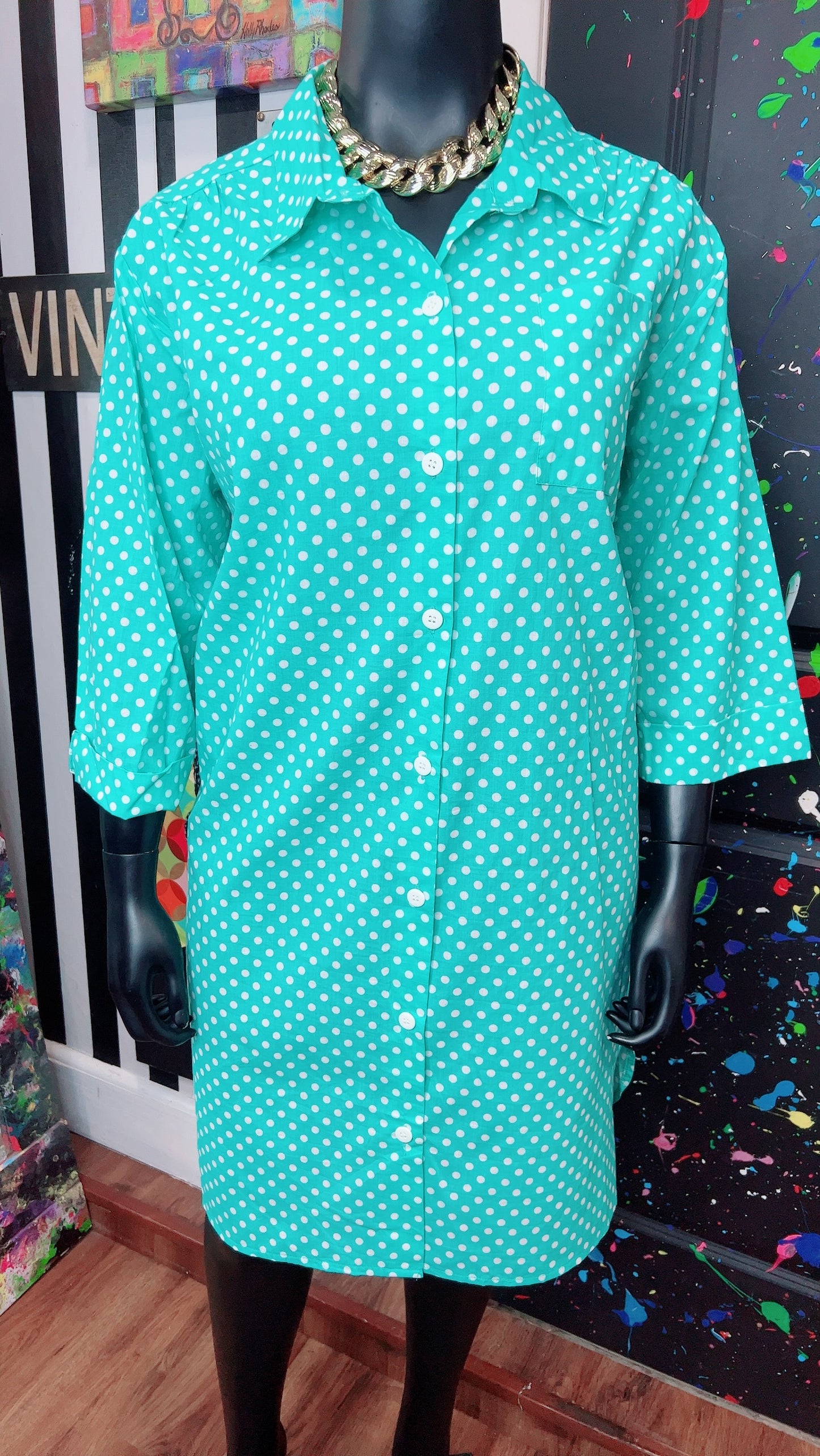 Vintage Blue & White Polka Dot Dress (16)