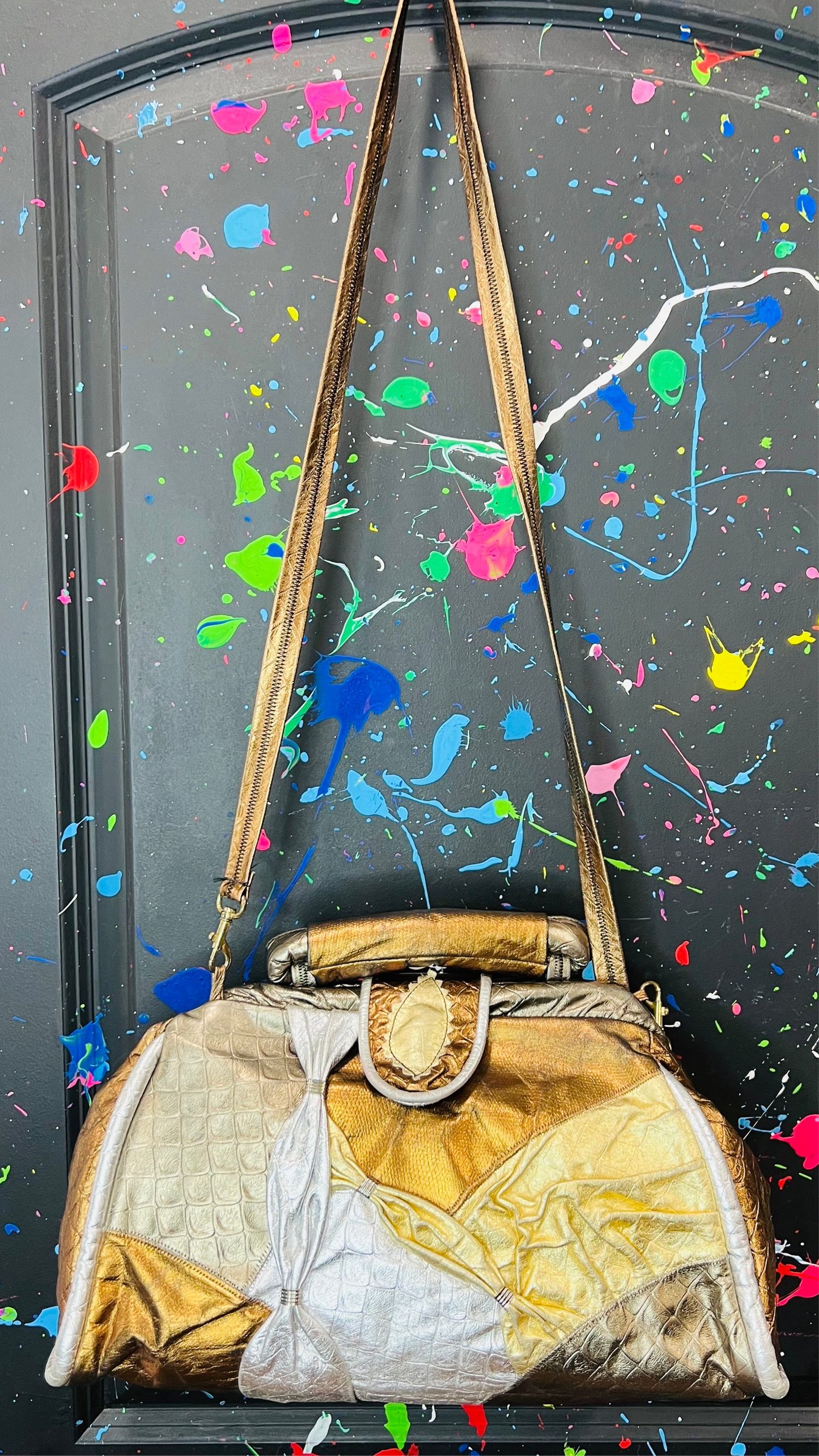 Vintage Genuine Leather Gold & Bronze Bag