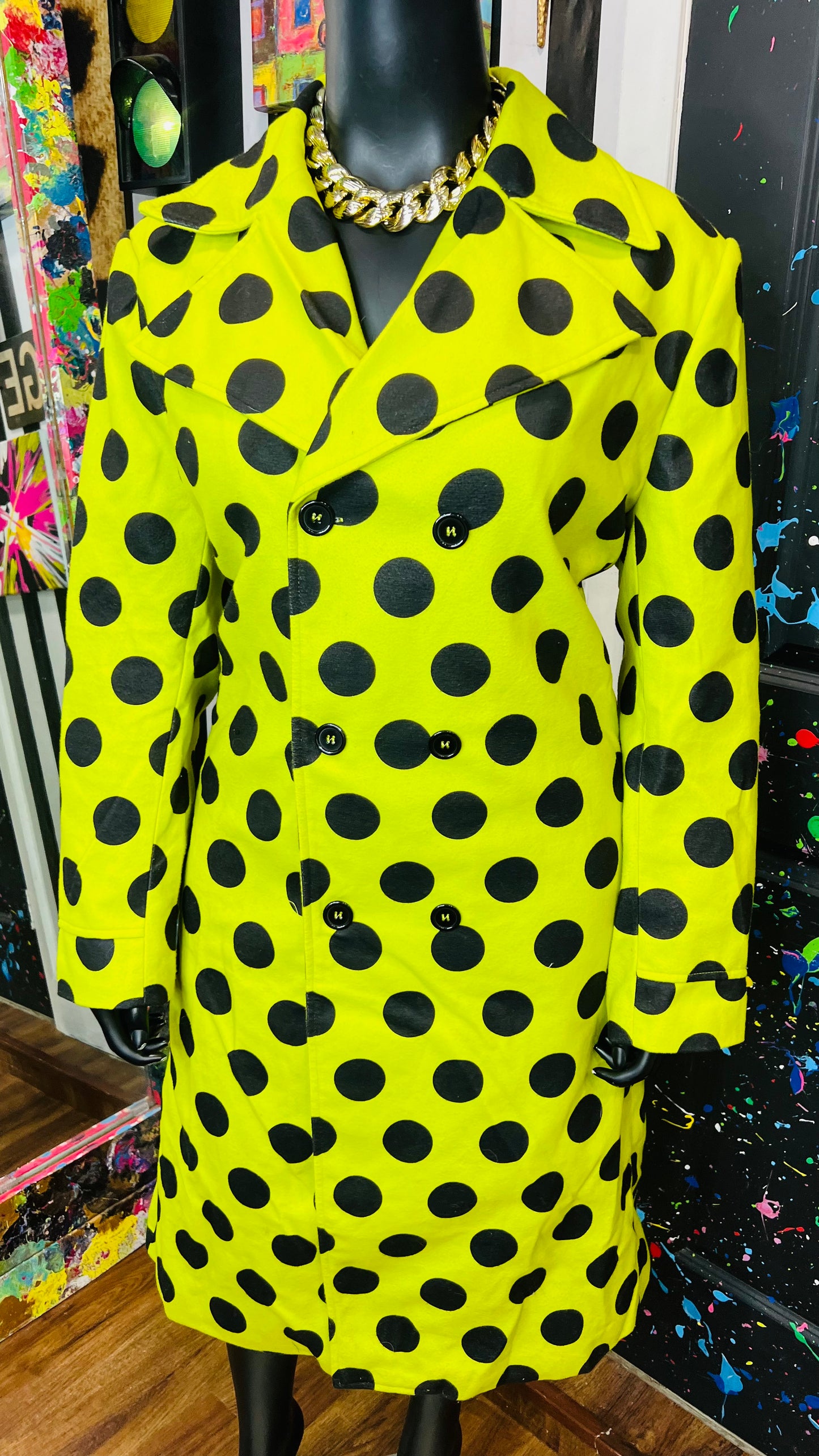 Green & Black Polka Dot Trench Coat (20)