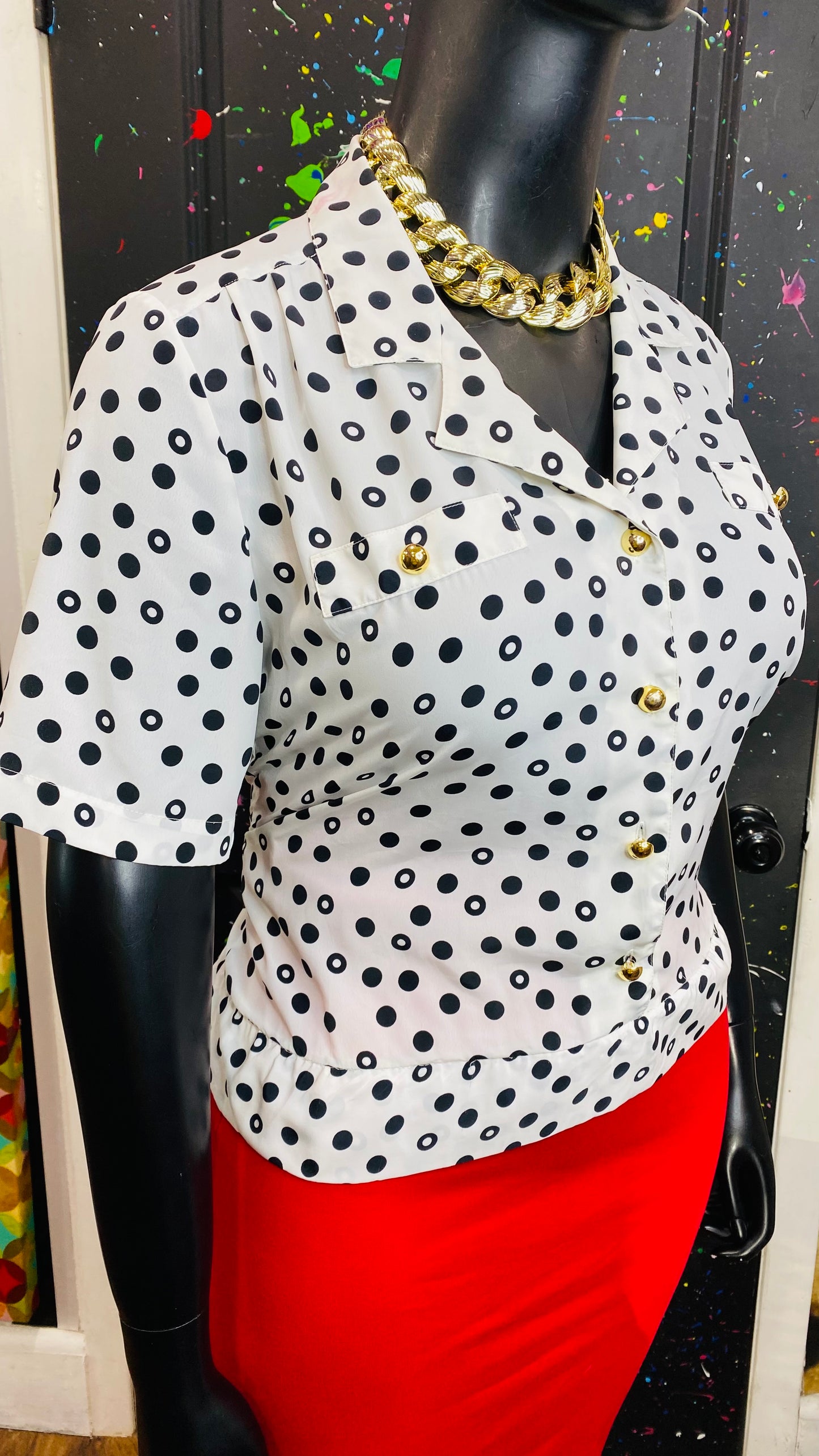Vintage White & Black Polka Dot Blouse (14/16)