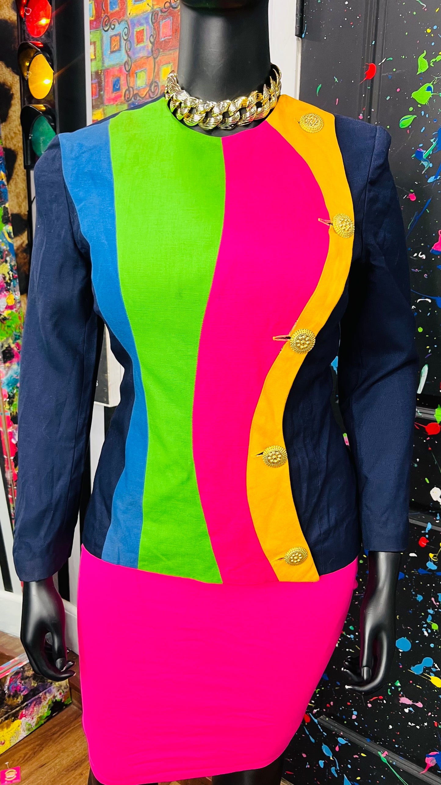 Vintage Navy Blue & Rainbow Blazer (16)