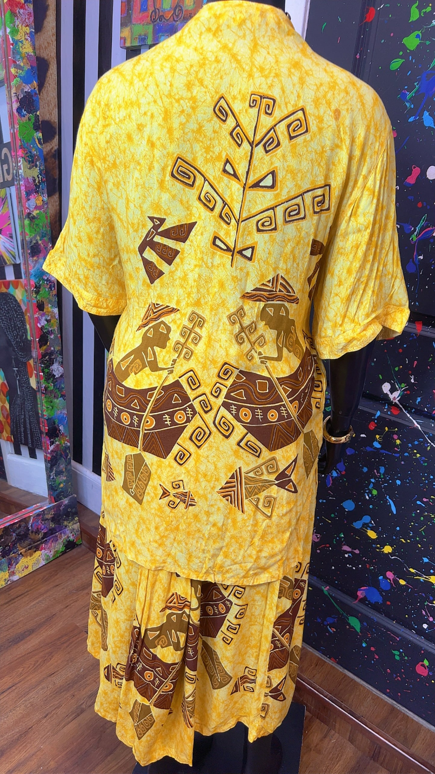 Vintage Rayon Tribal Yellow Skirt Set (18)