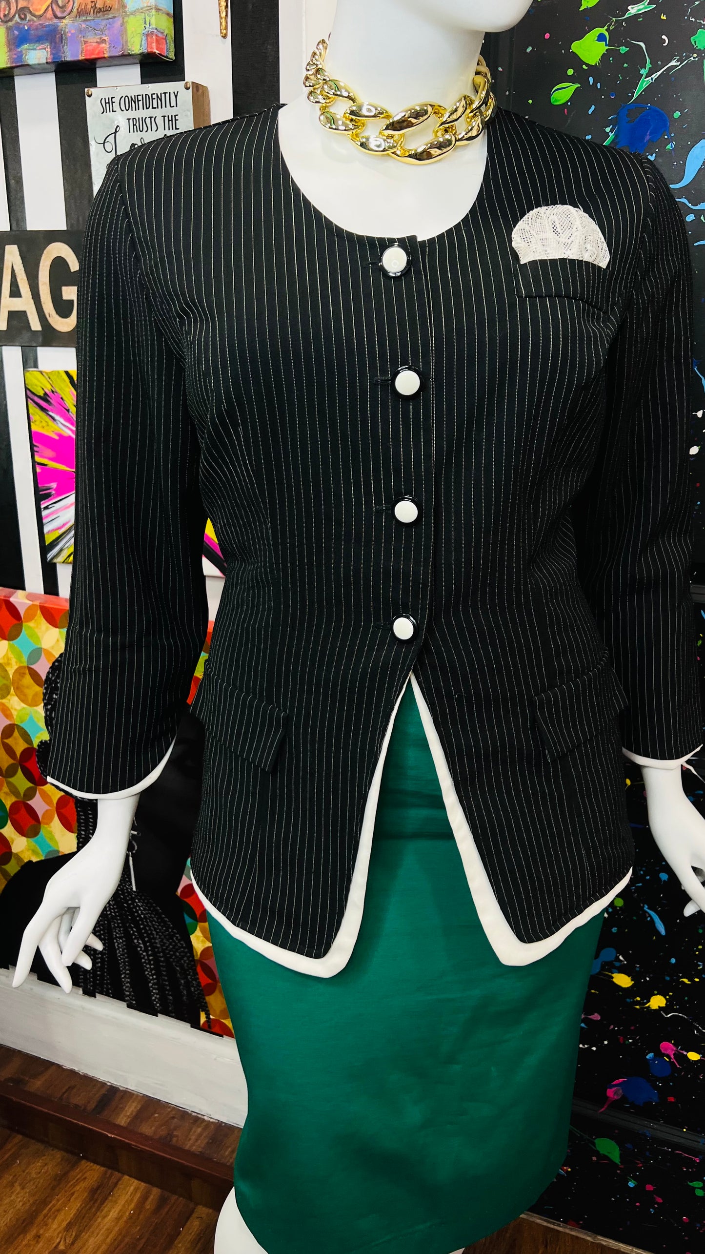 Vintage Pin Striped Black & White Blouse (16)