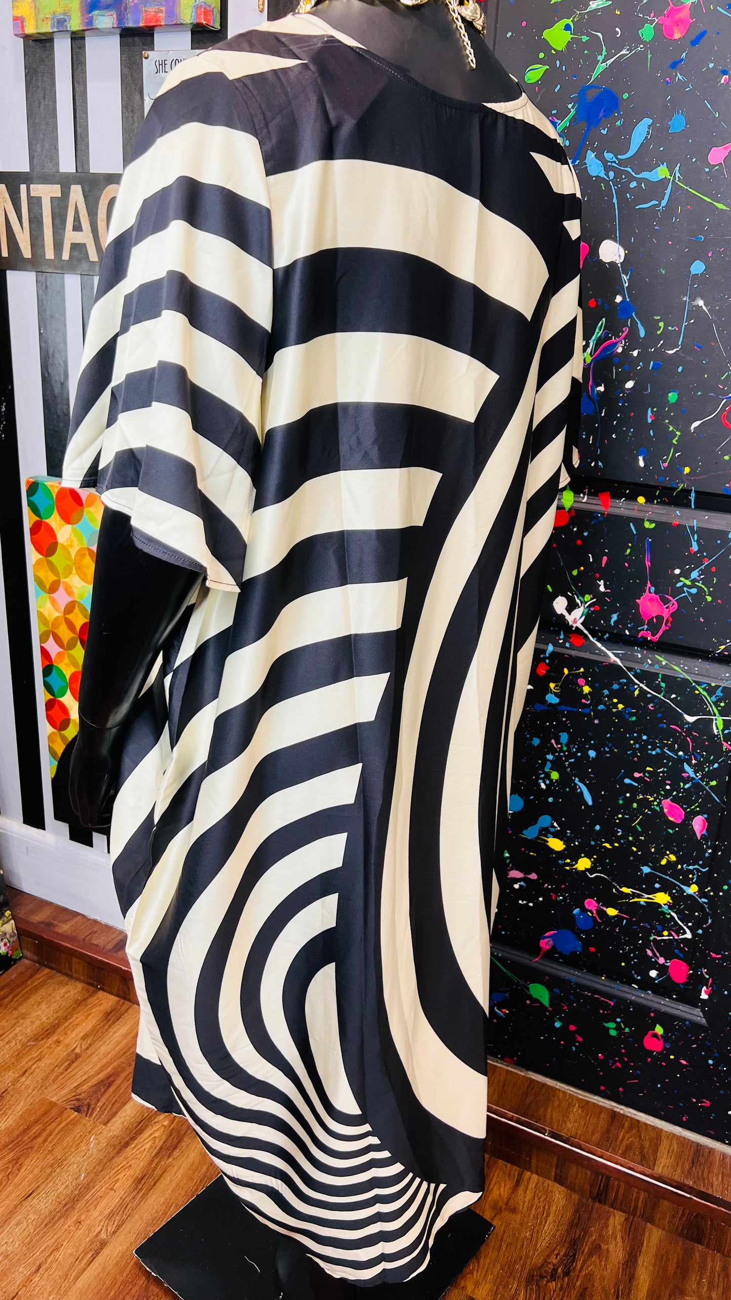 Silk Like Cream & Black Dress (16)