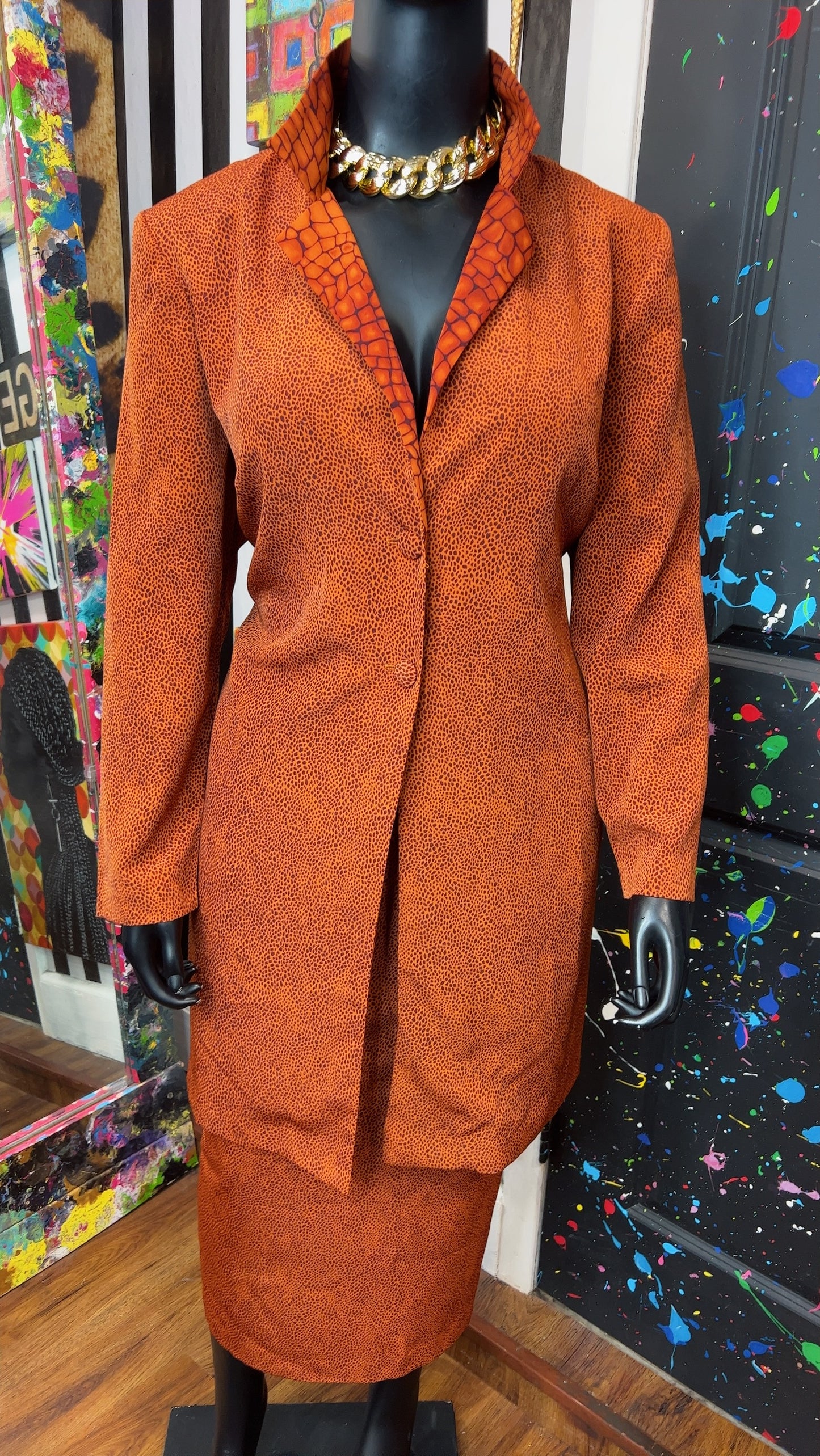 Vintage Animal Print Long Duster & Skirt (22W)