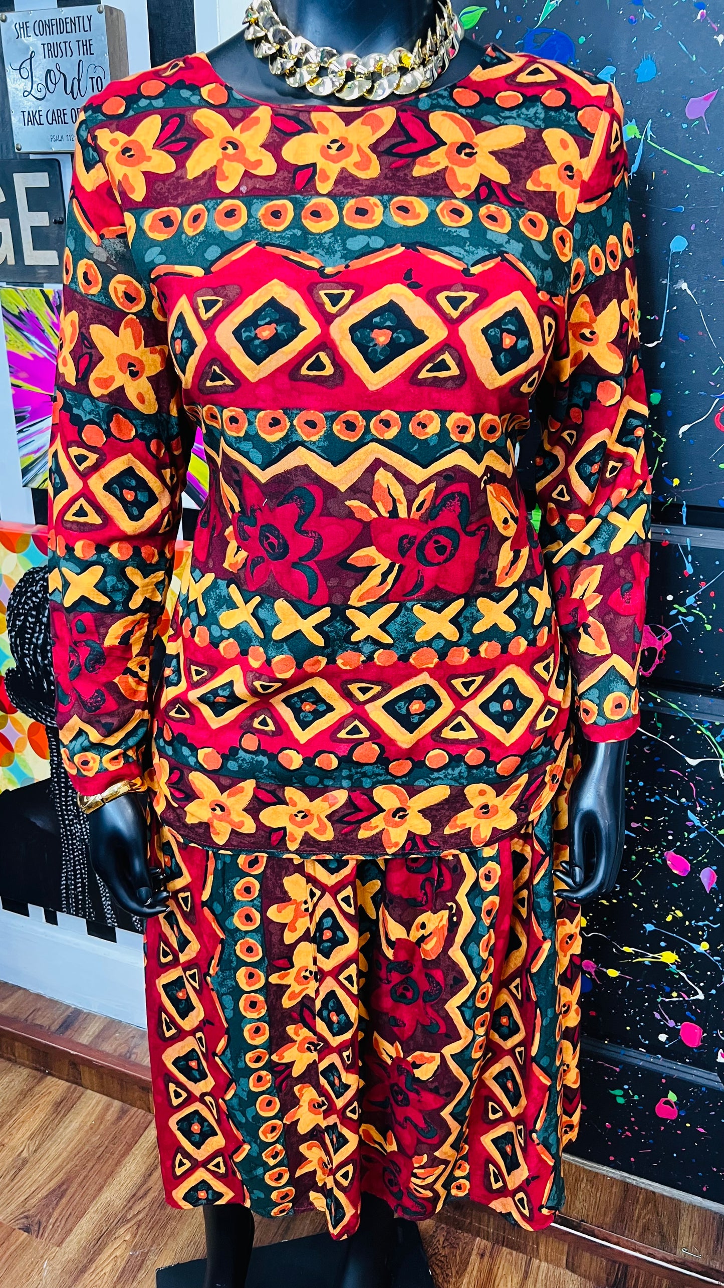 Vintage Abstract Rayon Skirt Set (16)