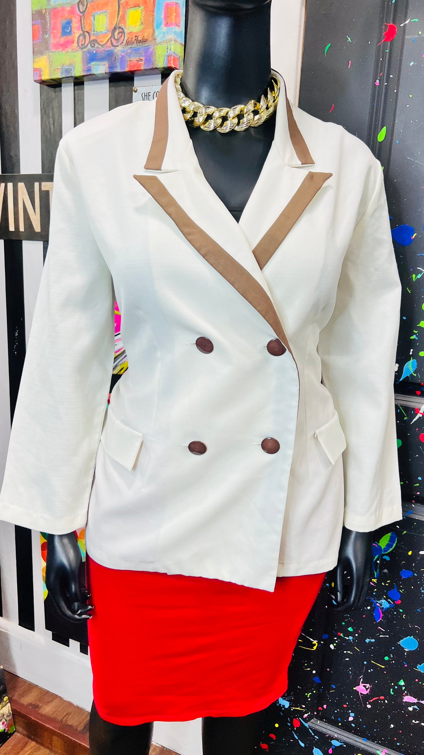 Vintage Cream & Brown Blazer (18)