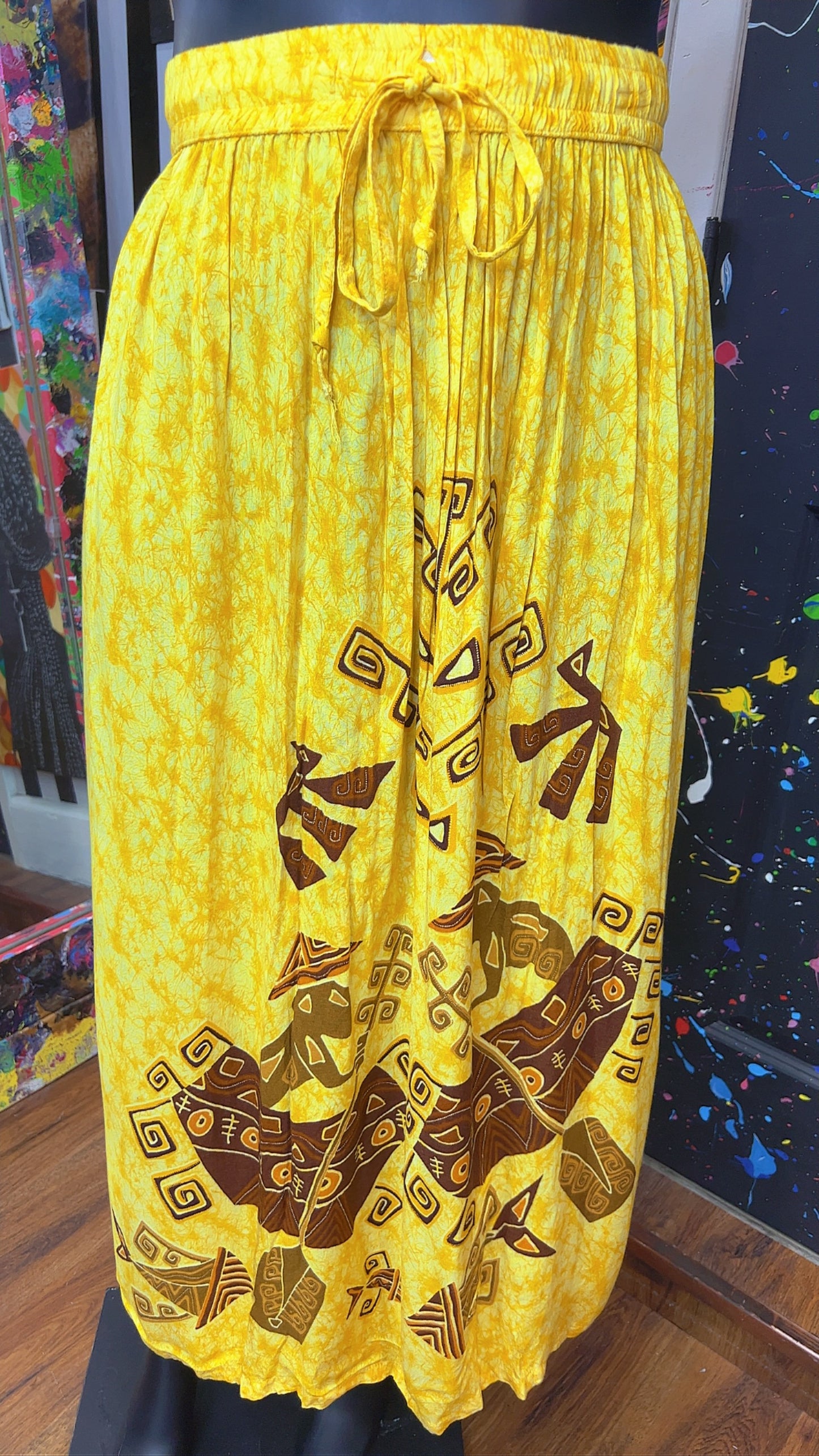 Vintage Rayon Tribal Yellow Skirt Set (18)
