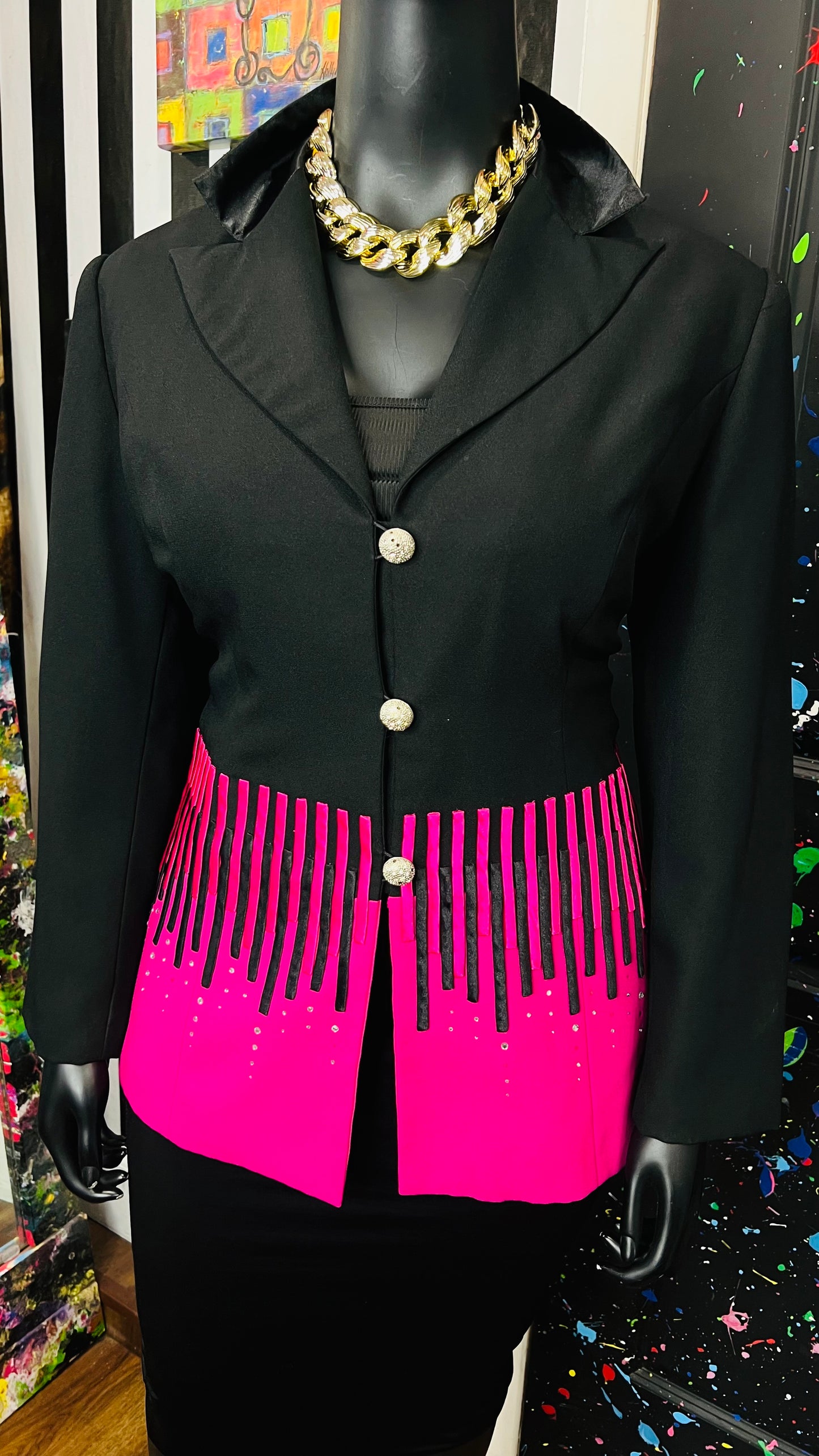 Vintage Pink & Black Jewel Blazer (18W)