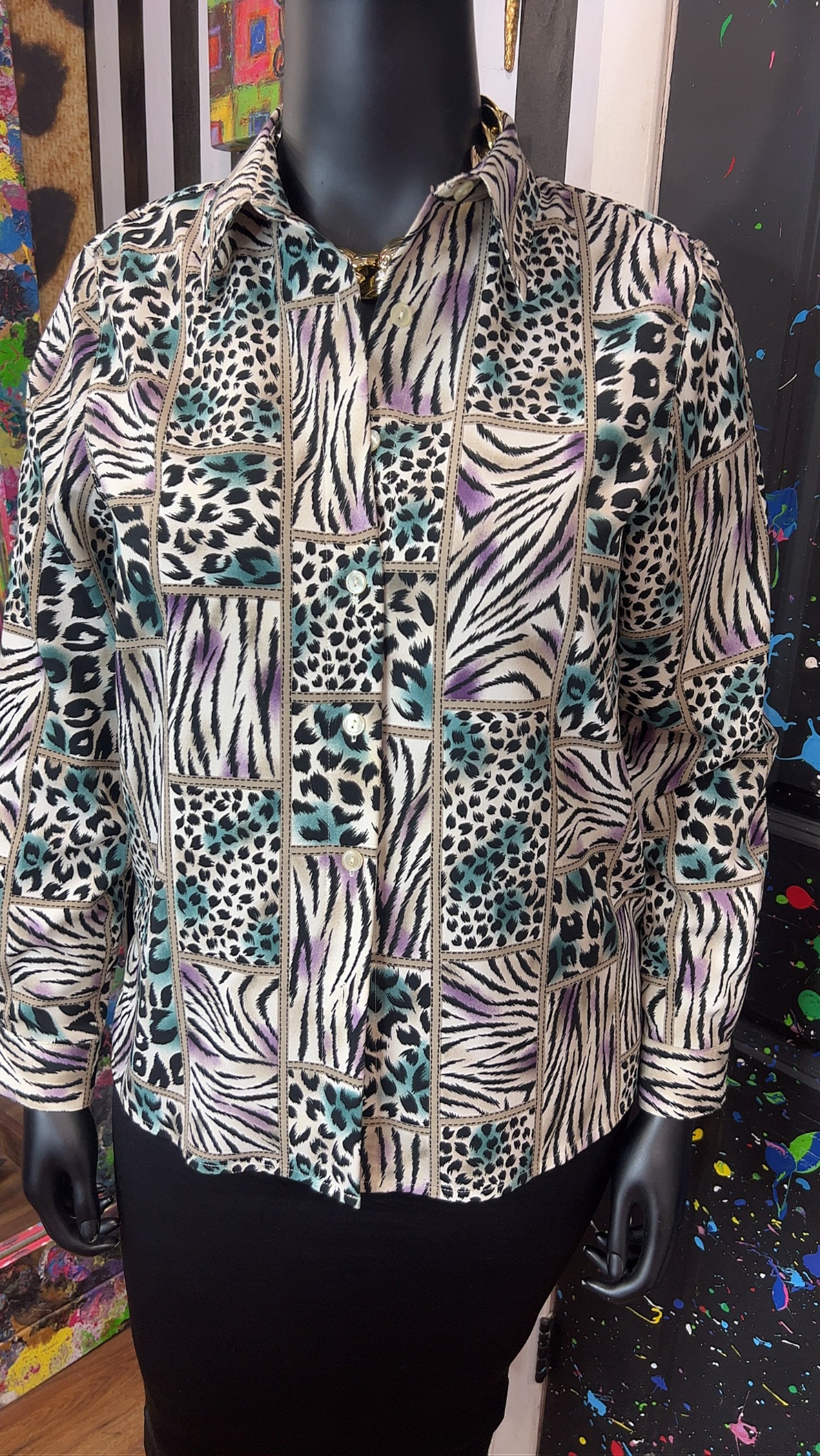 Vintage Block Animal Print Blouse (14)
