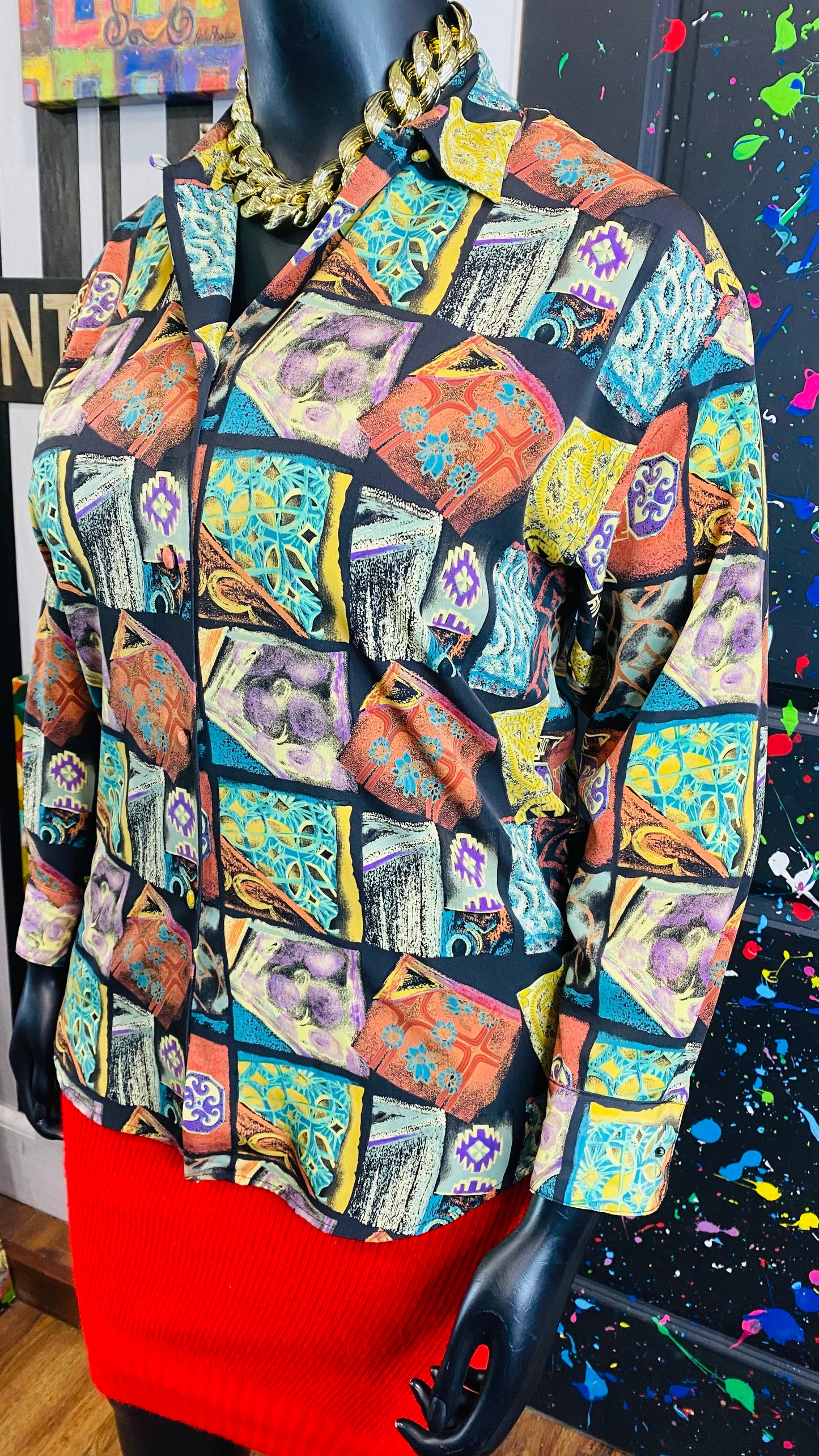 Vintage 100% Silk Abstract 90’s Blouse (12)