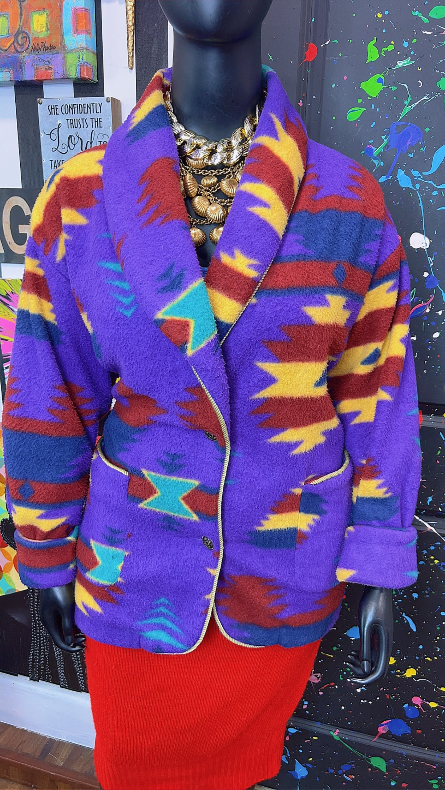 Vintage Tribal Print Puffer Blazer/Coat (20)