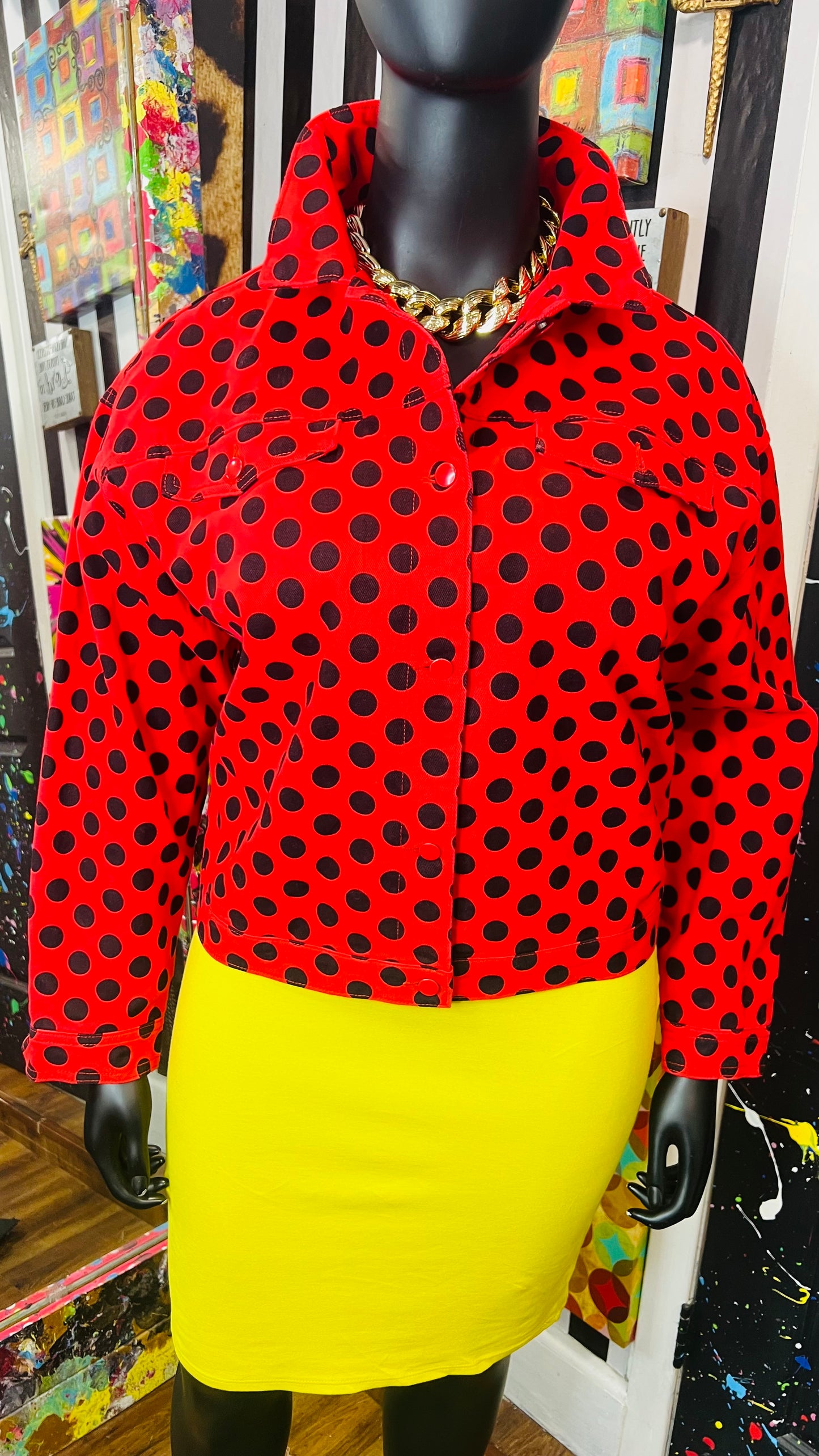 Minnie Mouse Denim Red & Black Polka Dot Jacket - New w/Tags (22)
