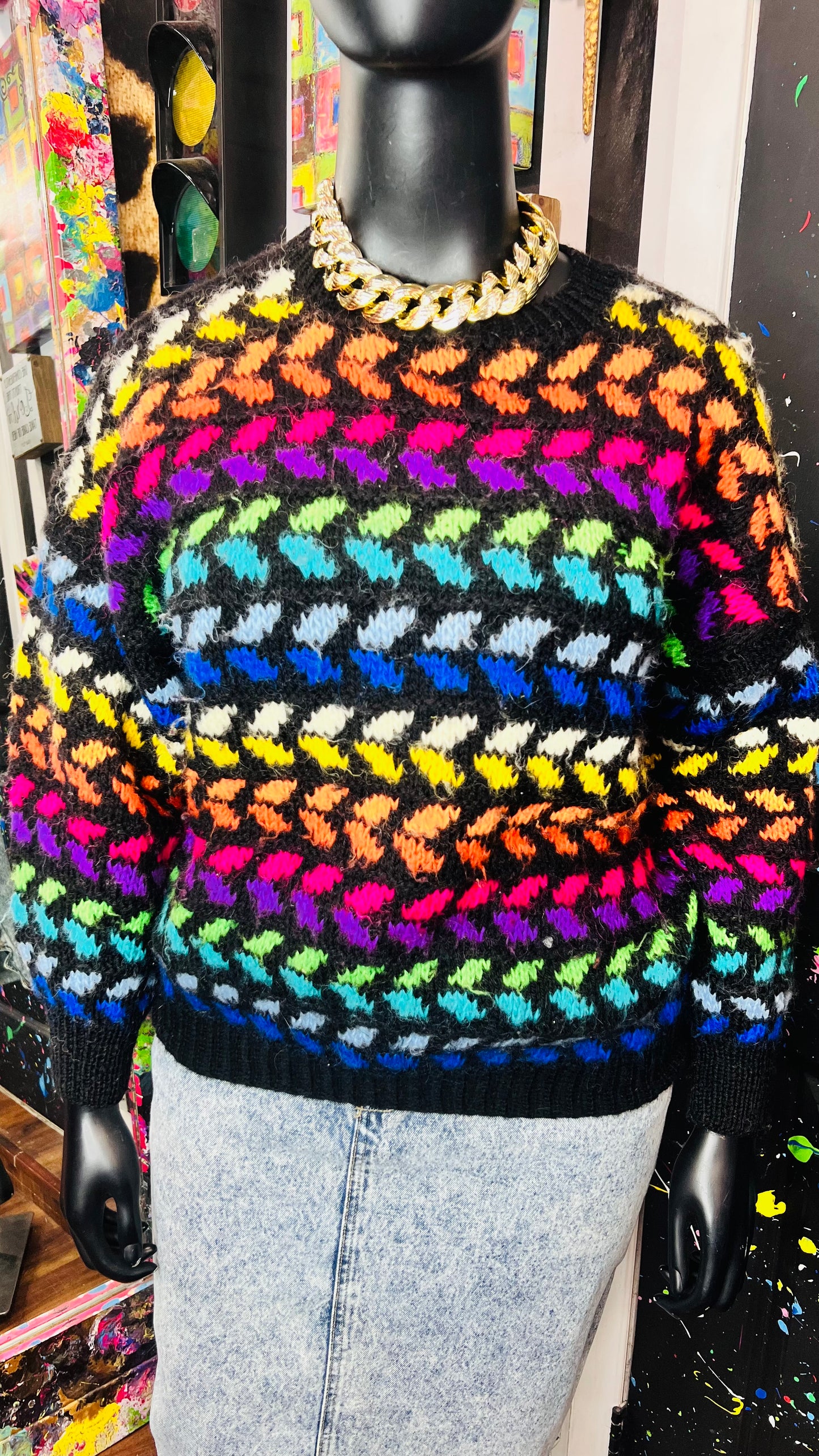 Vintage Chunky Rainbow Knit Sweater (18/20)