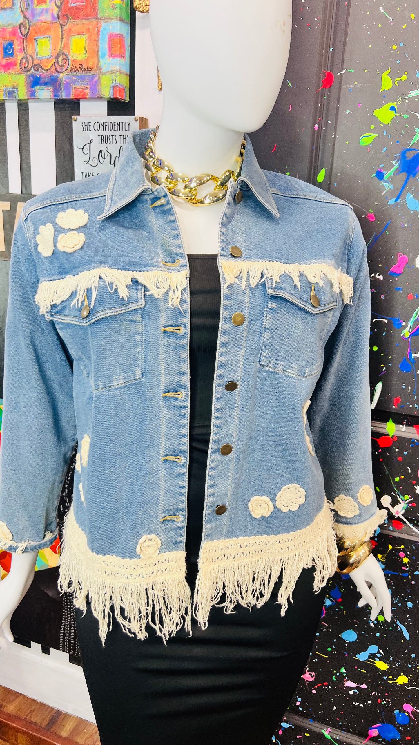 Vintage Carole Little Denim Jacket with Fringe (14)