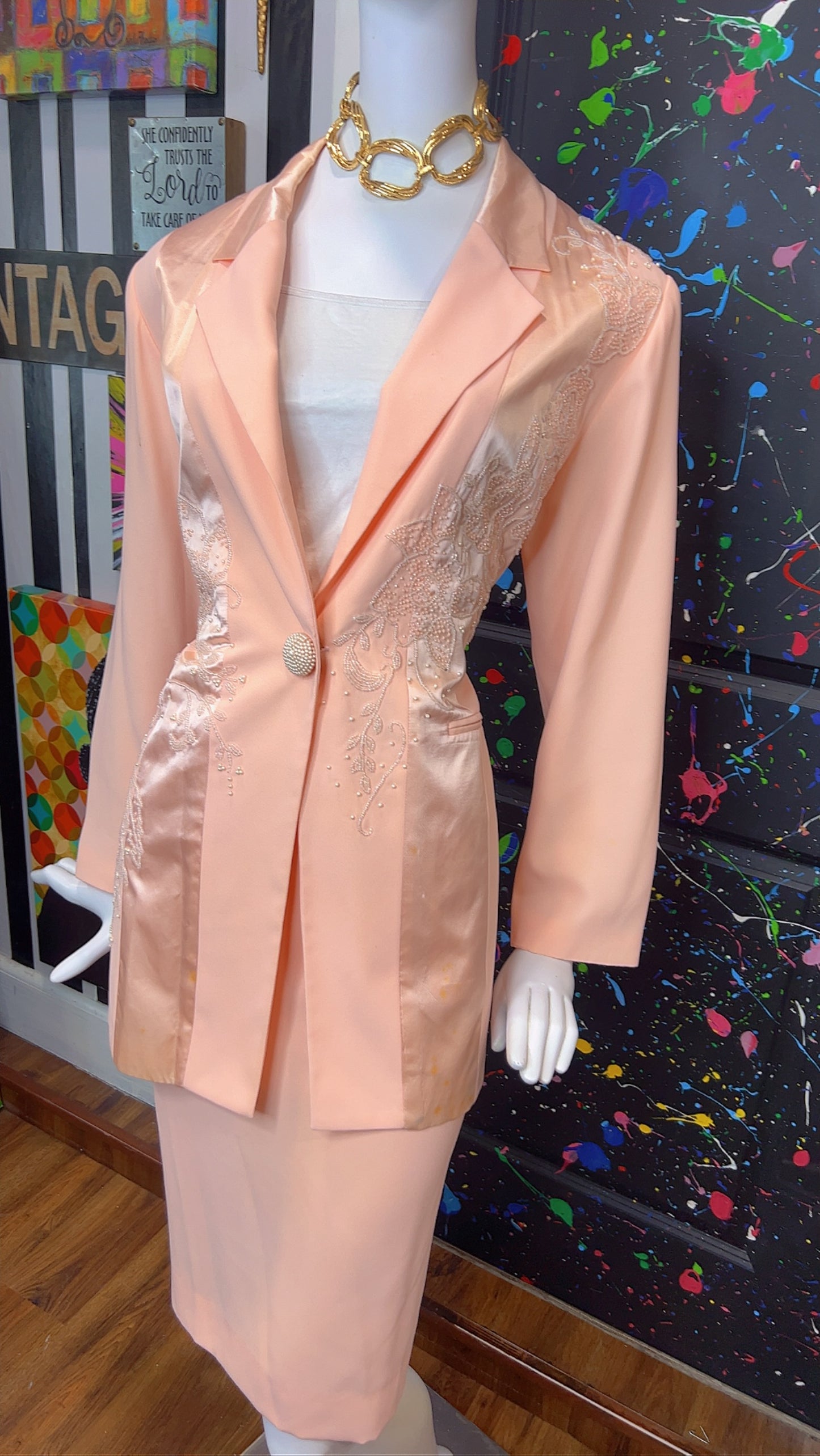 Vintage Salmon Pink Skirt Suit (14)