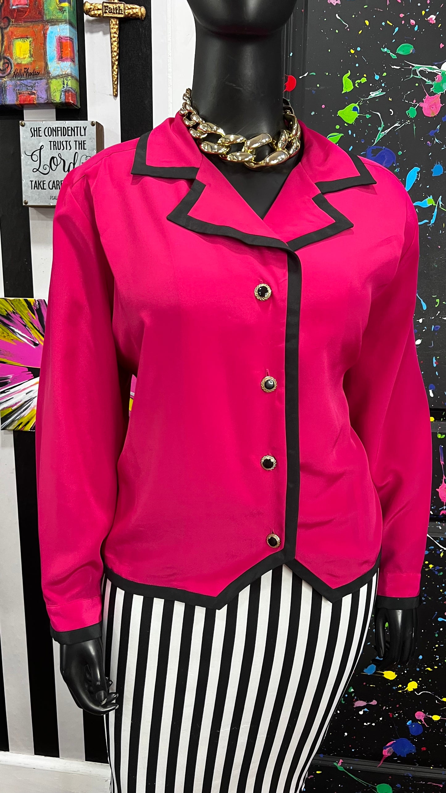 Vintage Pink & Black Blouse (22W)