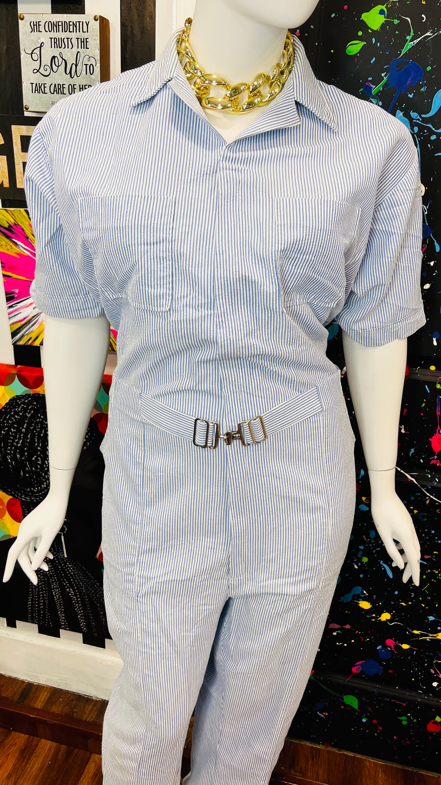 Vintage 60’s/70’s Blue & White Jumpsuit (20)