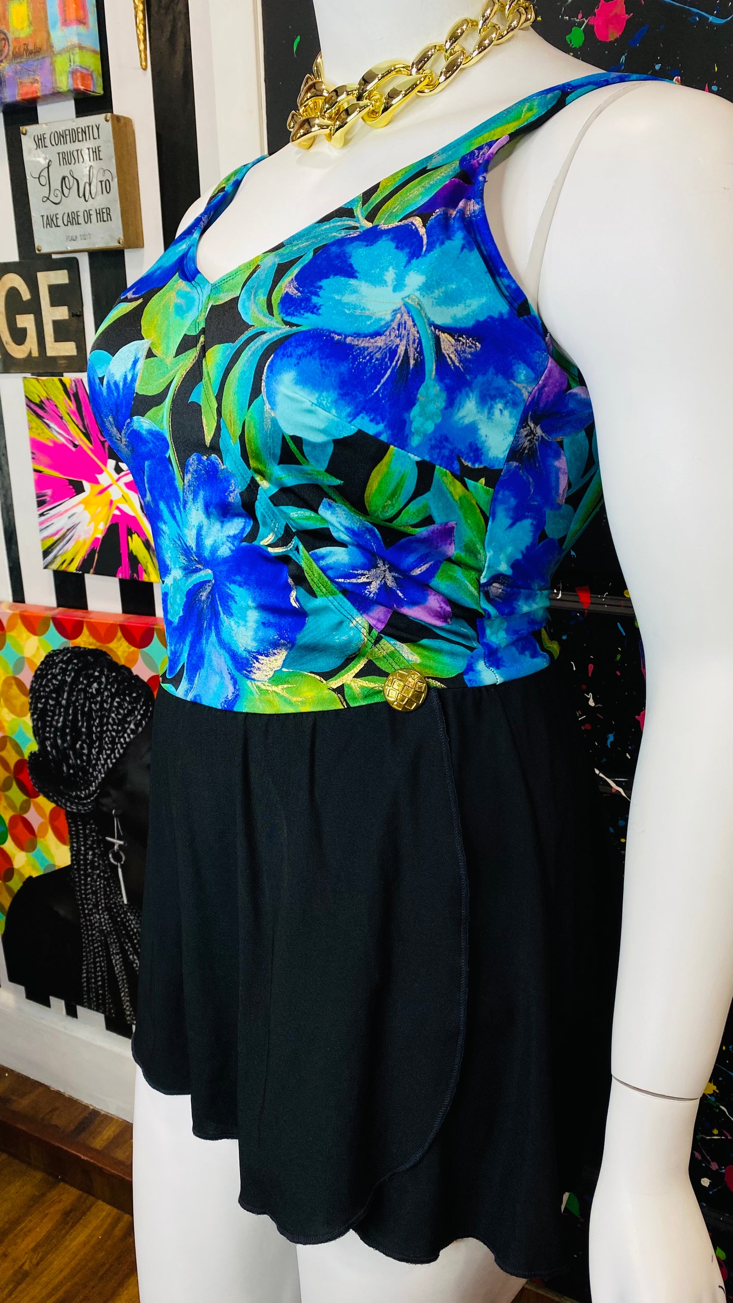 Vintage Floral Blue Swimsuit (22W)
