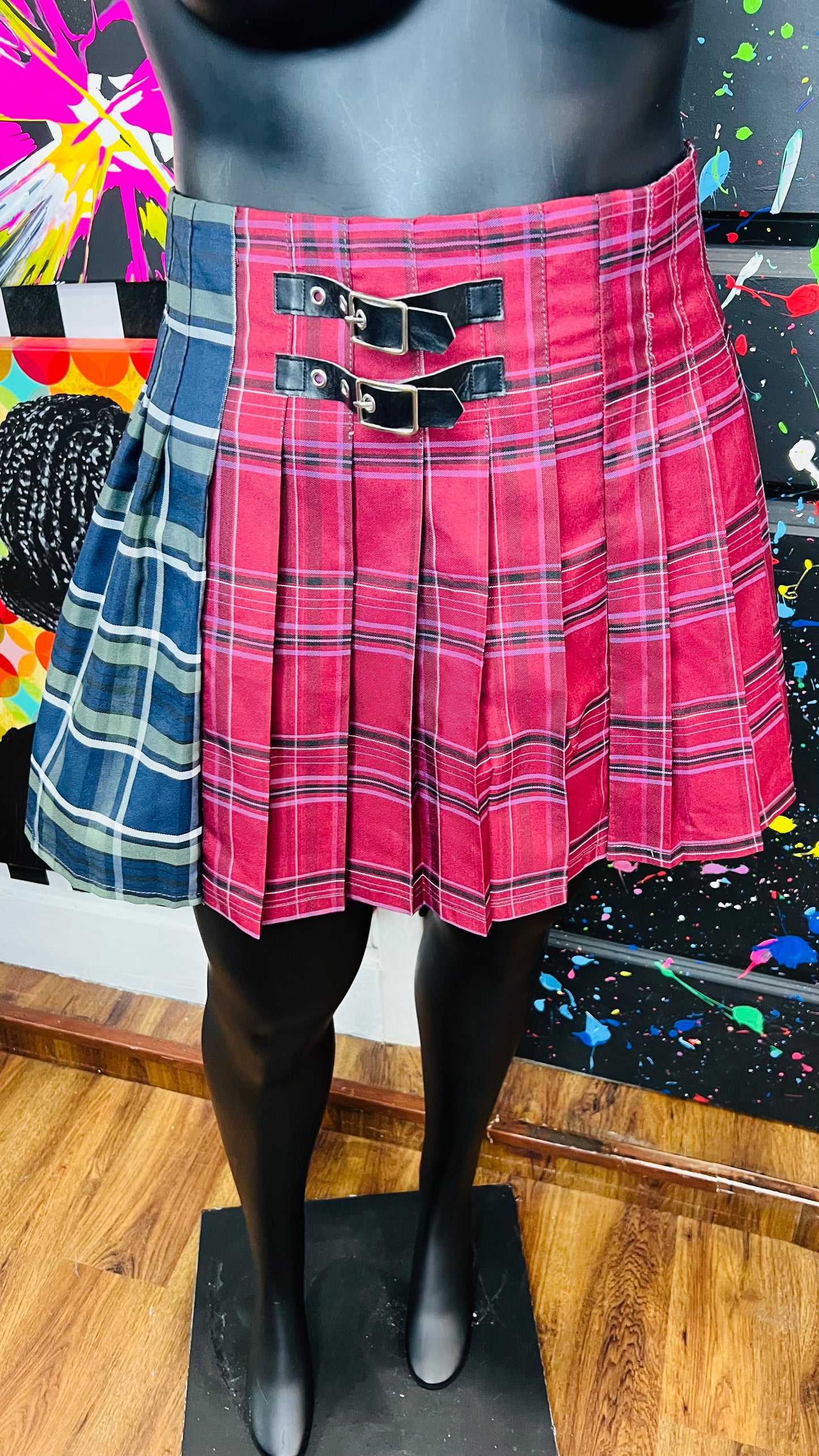 Pleated School Girl Tri Color Skirt (18)