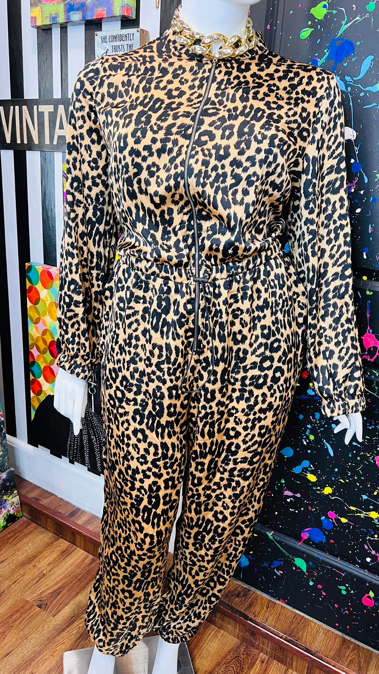 Leopard Print Satin Jumpsuit (20/22)