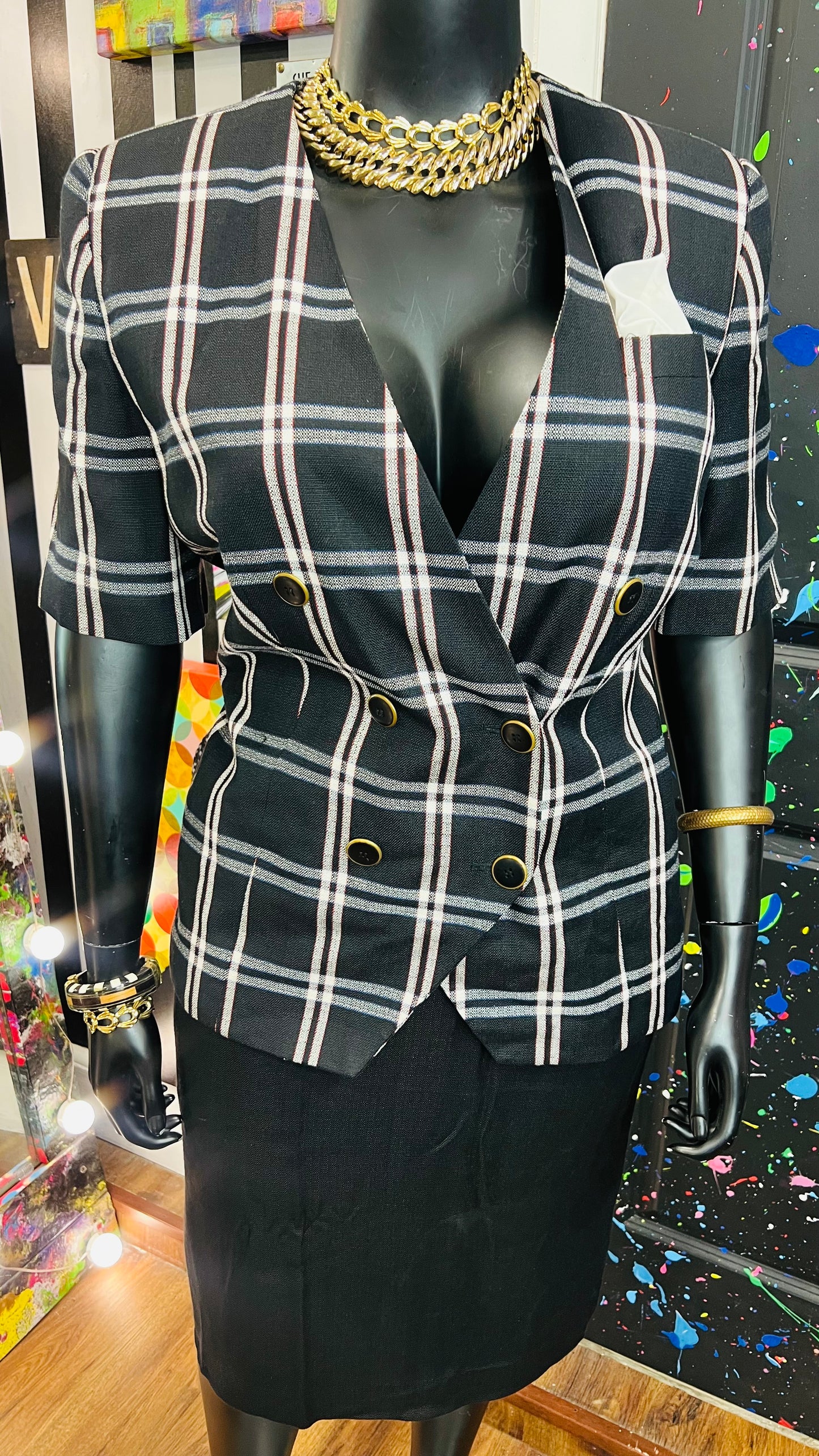 Vintage Double Breasted Short Sleeve Blazer Suit (18W)