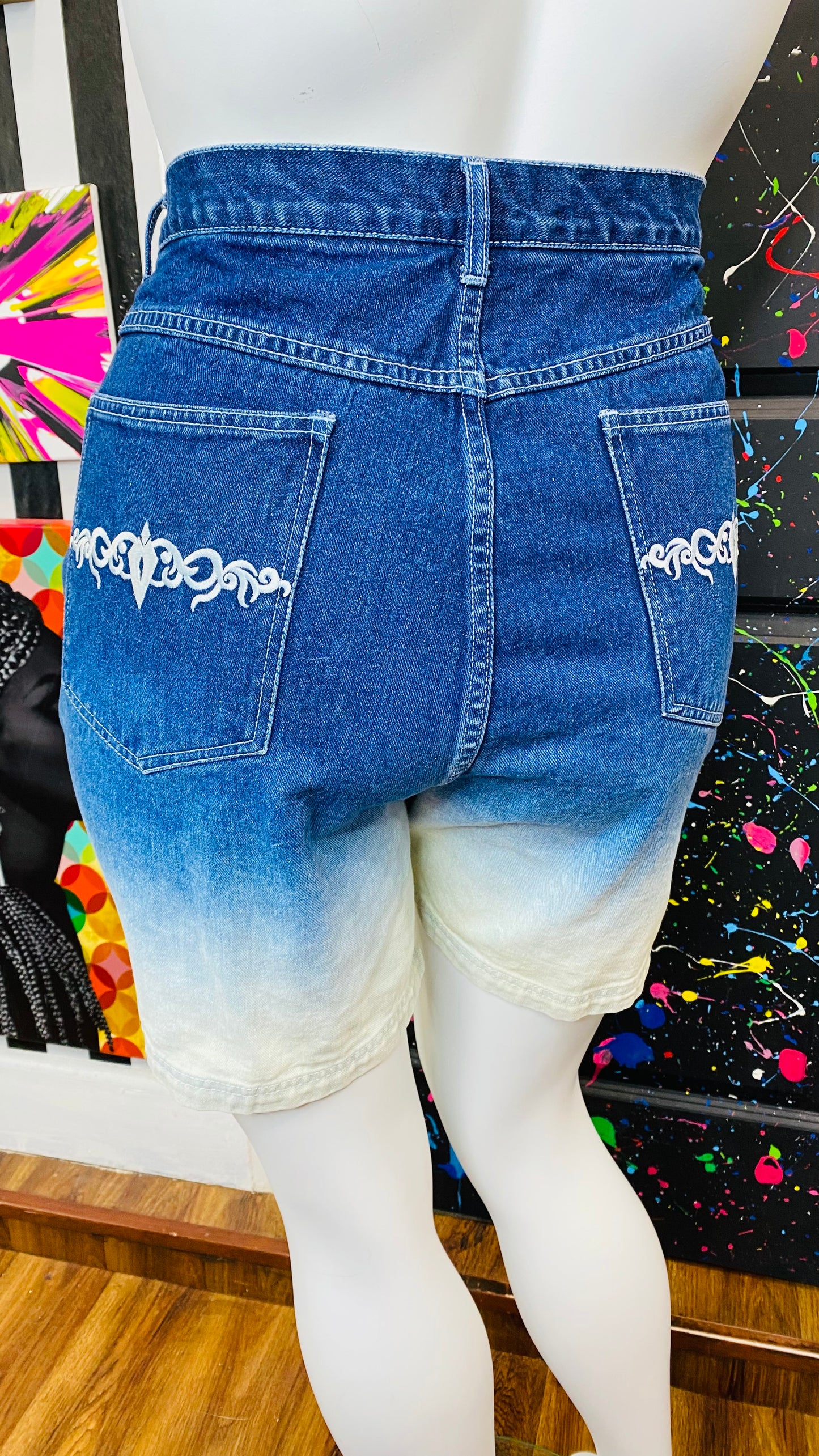 Vintage Y2K Ombré Denim Shorts (24W)- Fits Like 16