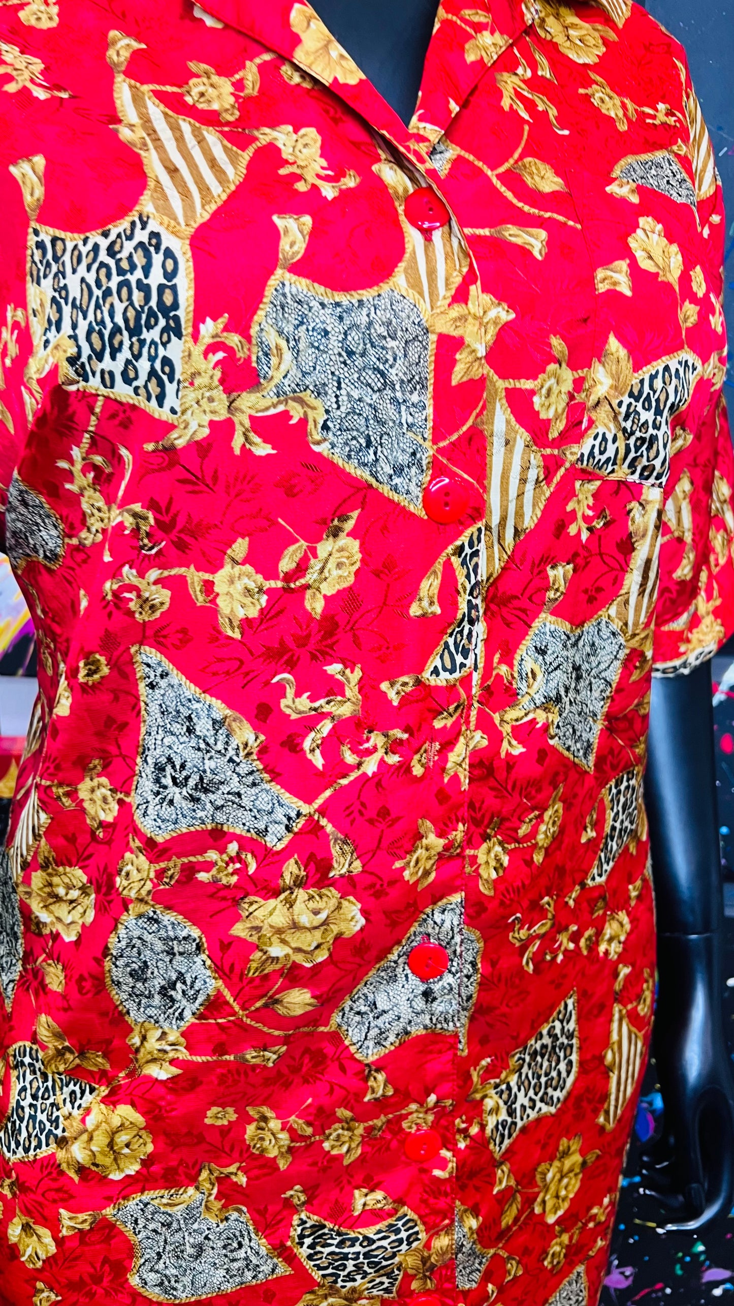 Vintage Red & Gold Animal Print Gown/Duster (OS)